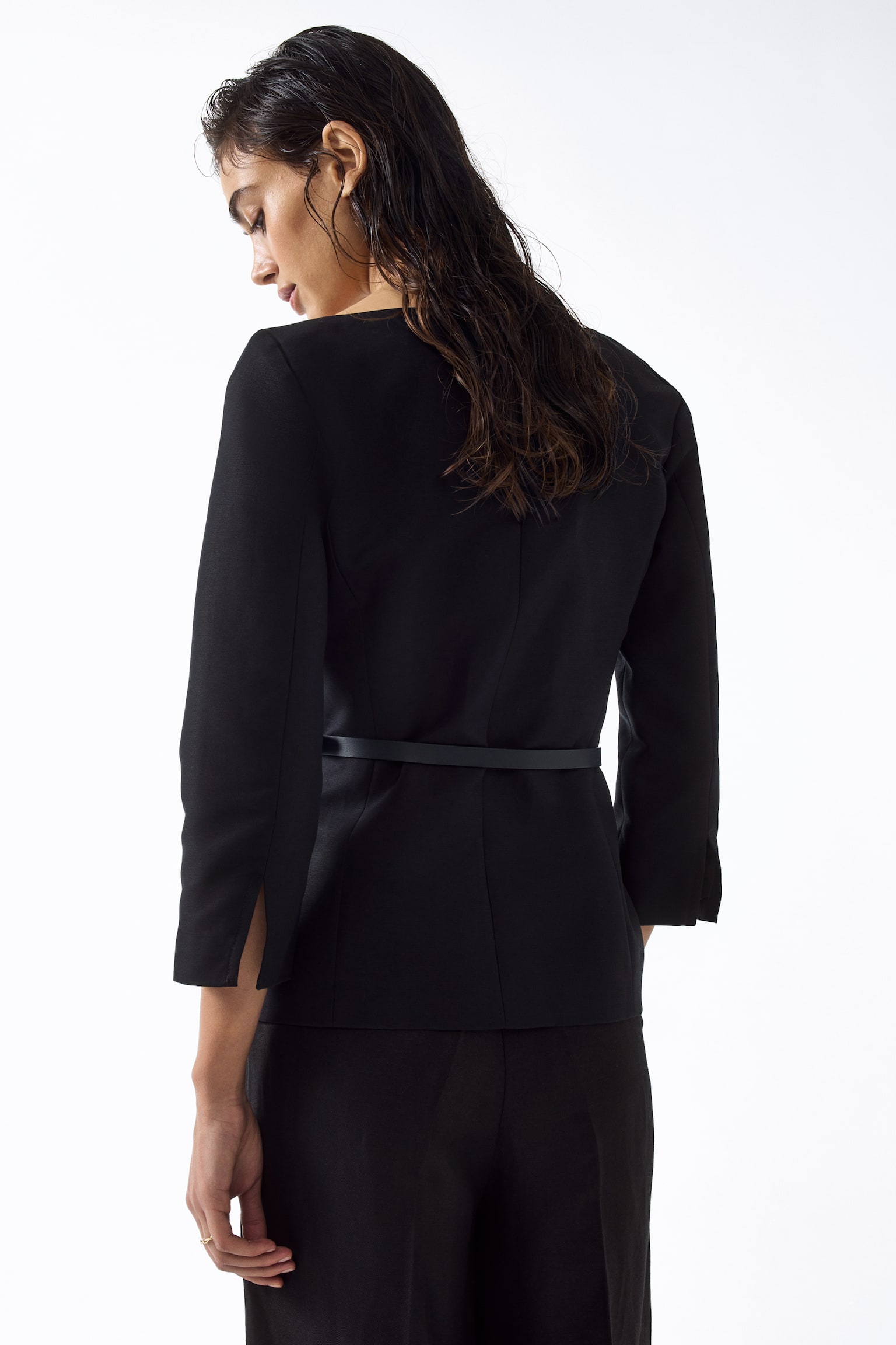 Square-neck cotton blazer - Black - 3