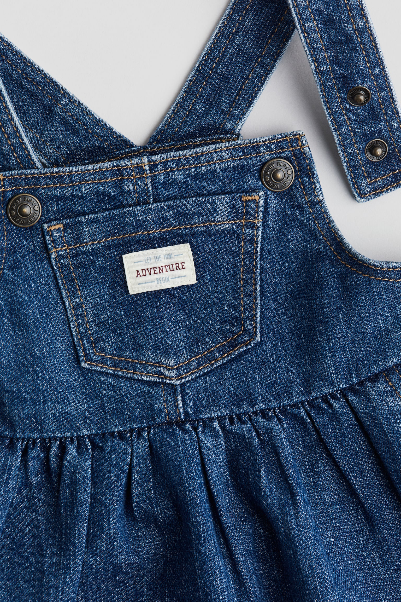 Cotton dungaree dress - Denim blue/Beige - 4