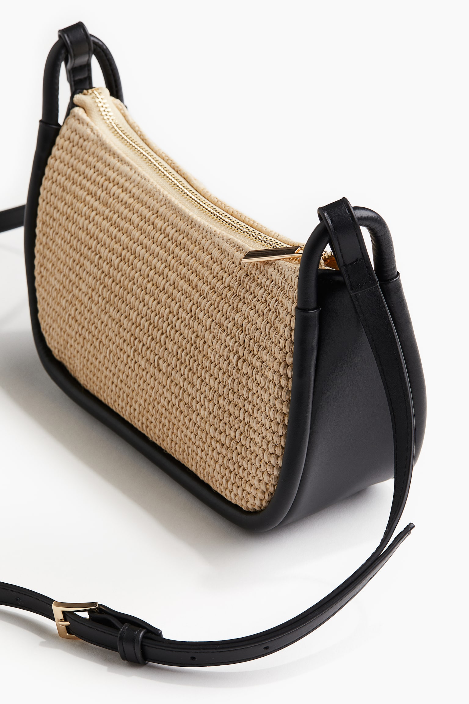 Crossbody Straw Bag - Beige/Black - 4