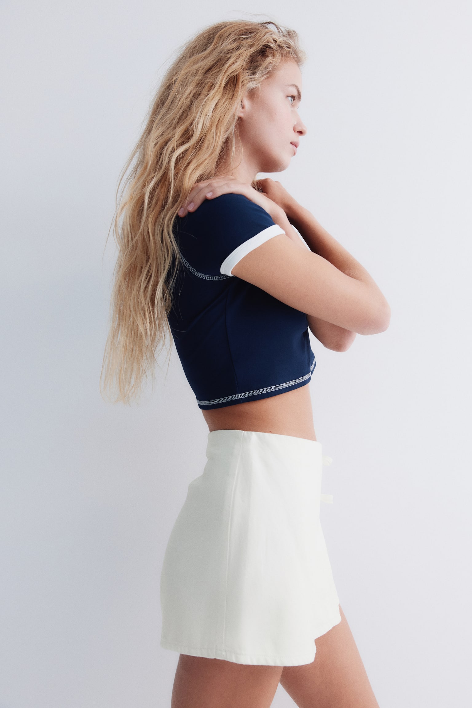 Denim skort - Màu trắng/Màu xanh denim đậm - 4