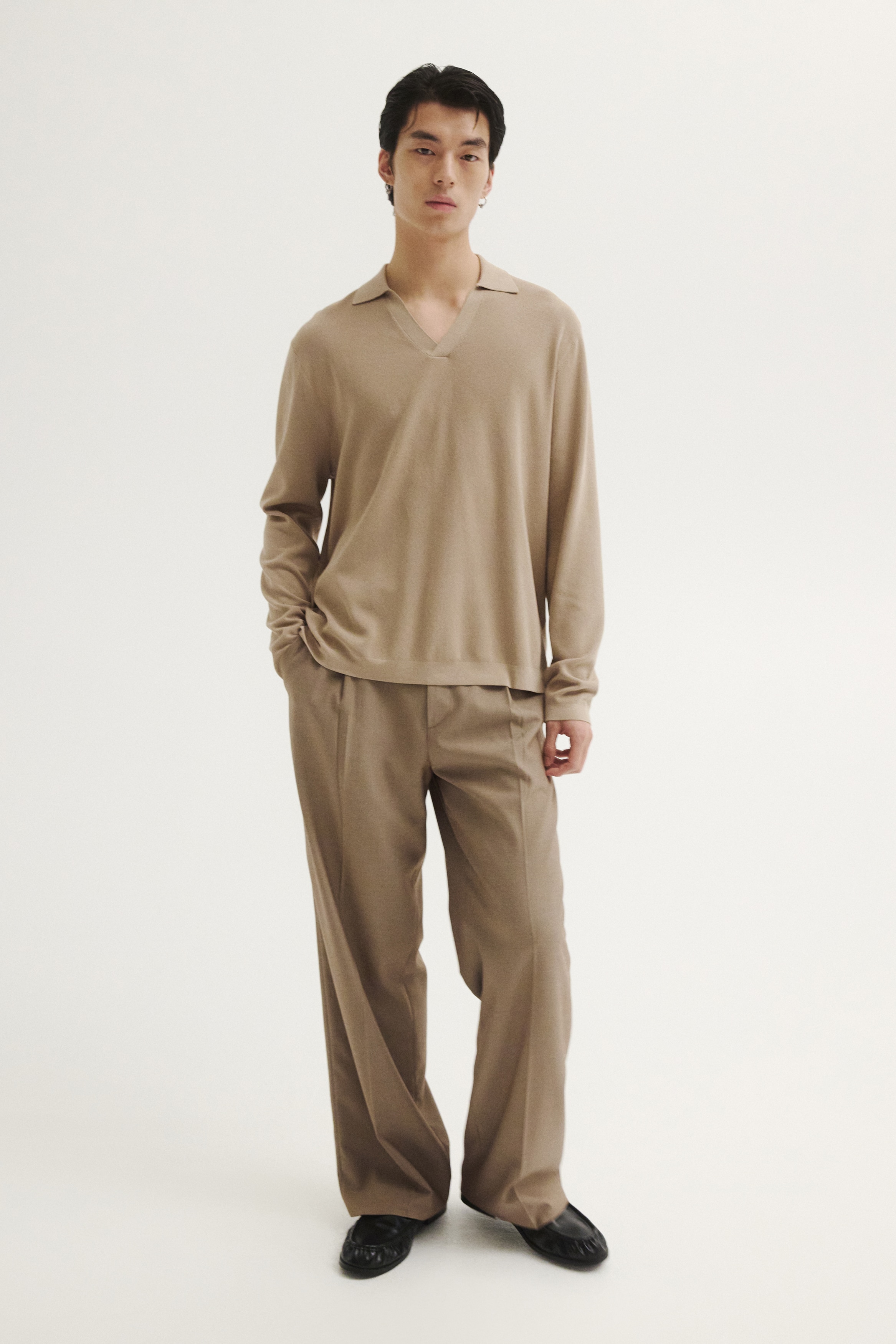 Cooling Regular Fit knitted polo shirt - Beige/Black