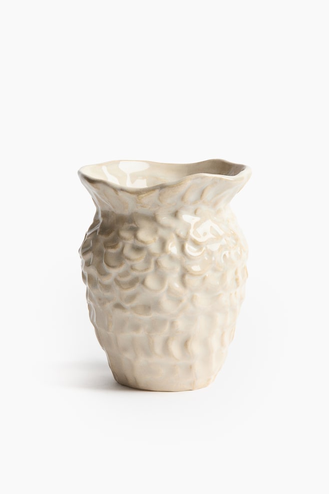 Small sea-inspired stoneware vase - Light beige/Blue/white - 1