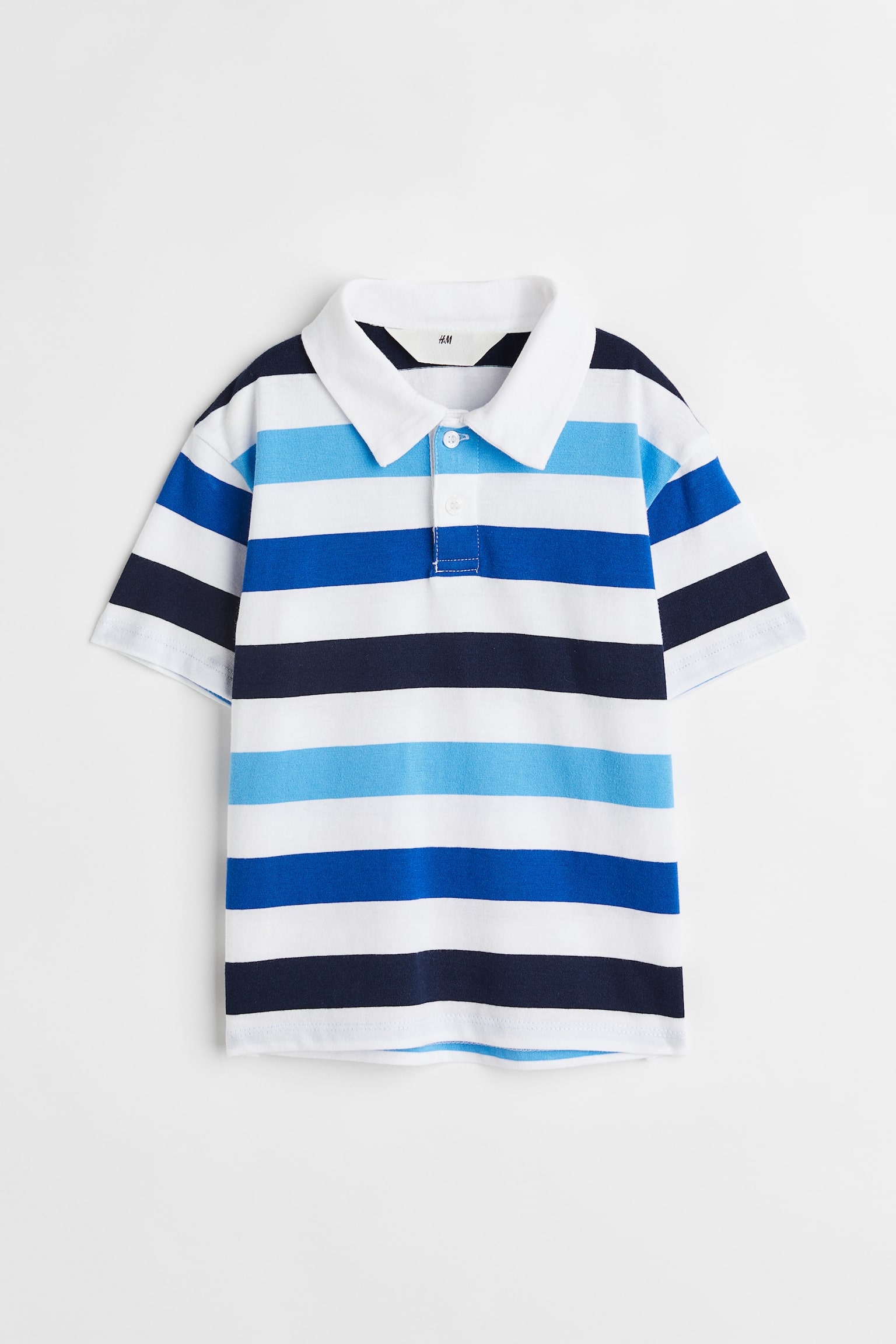 Cotton Polo Shirt - White/Blue stripe - 1