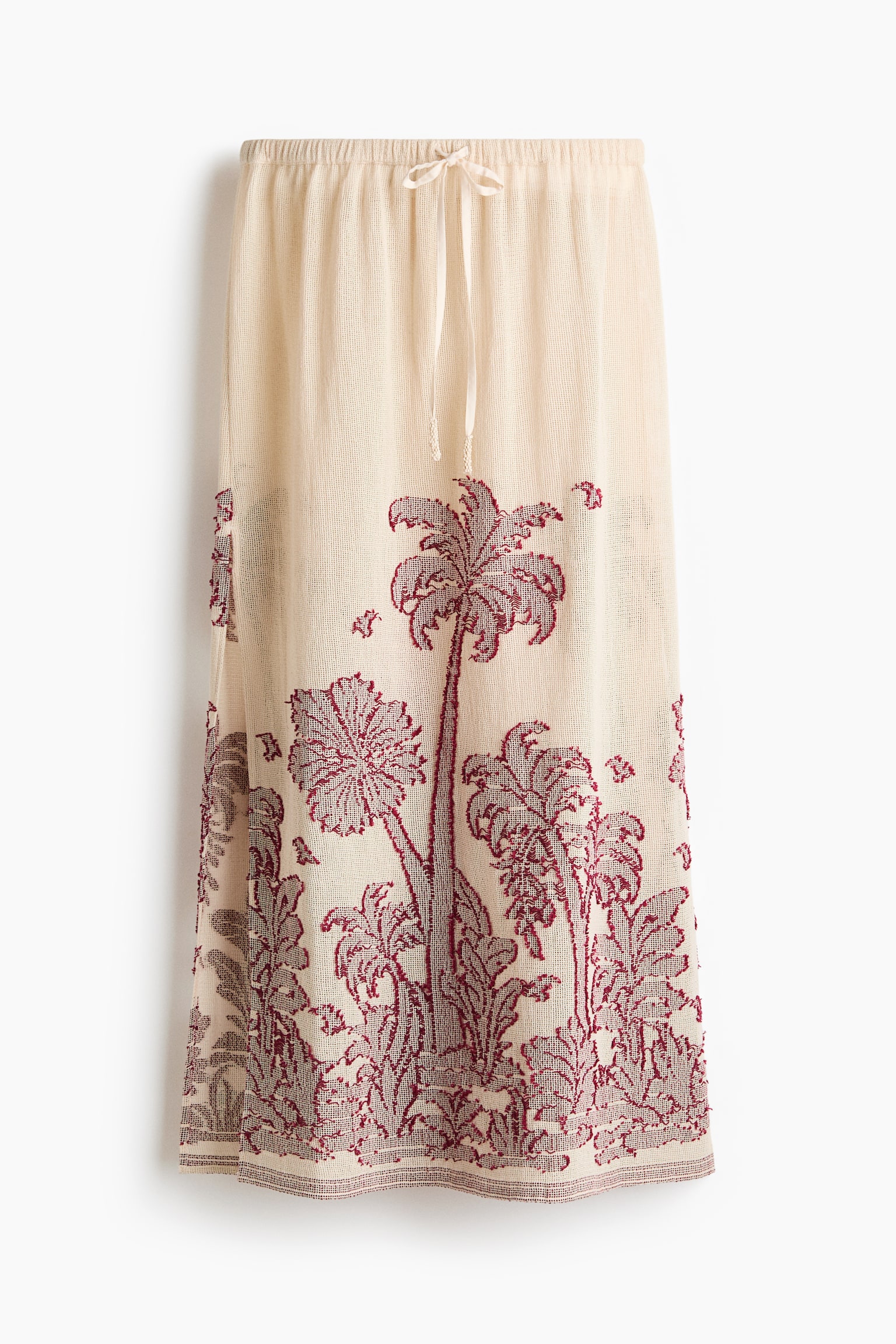 Jacquard-weave cotton beach skirt-Cream/Palm trees - 2