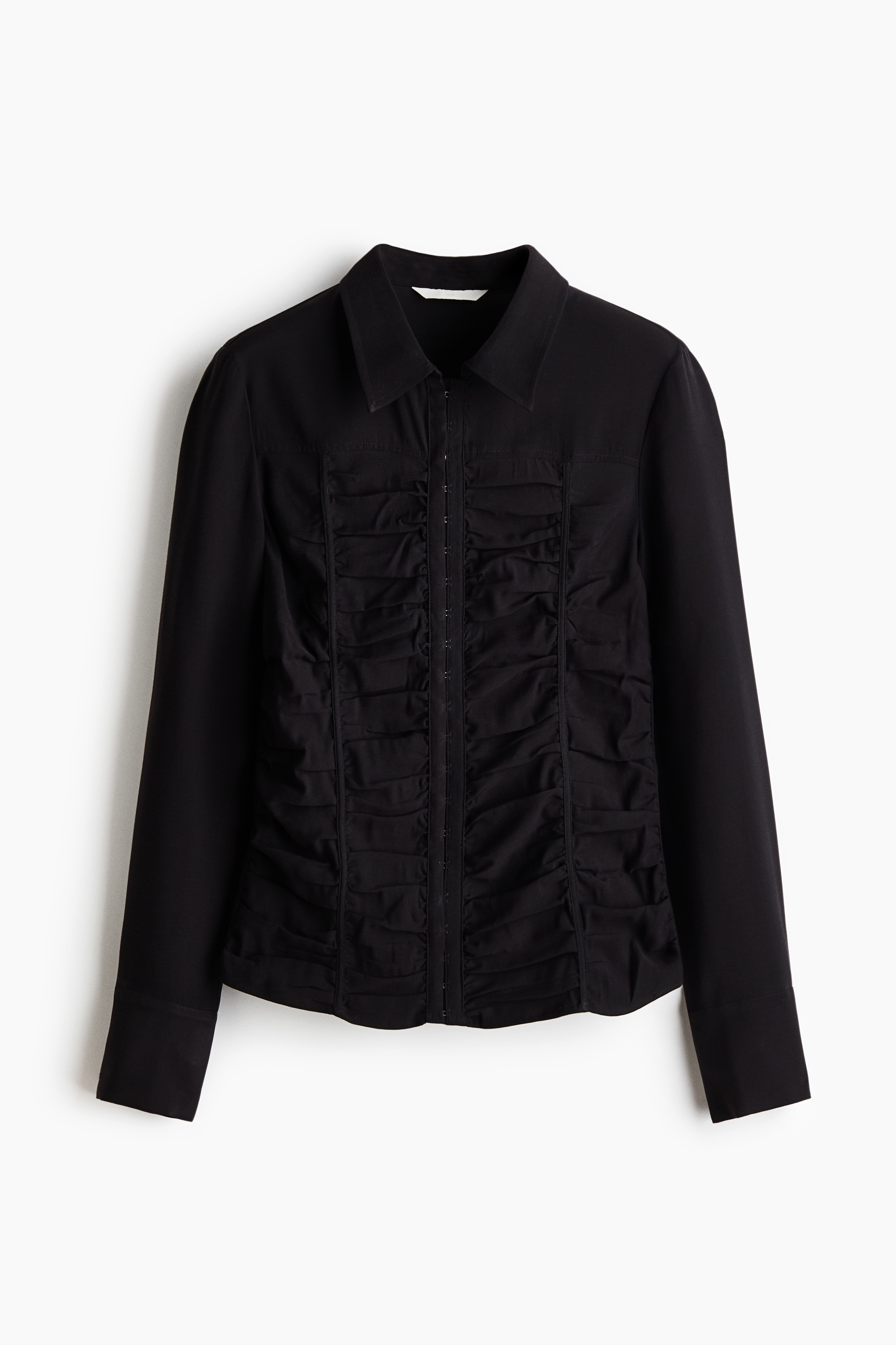 ギャザーシャツ - ブラック/ライトベージュ