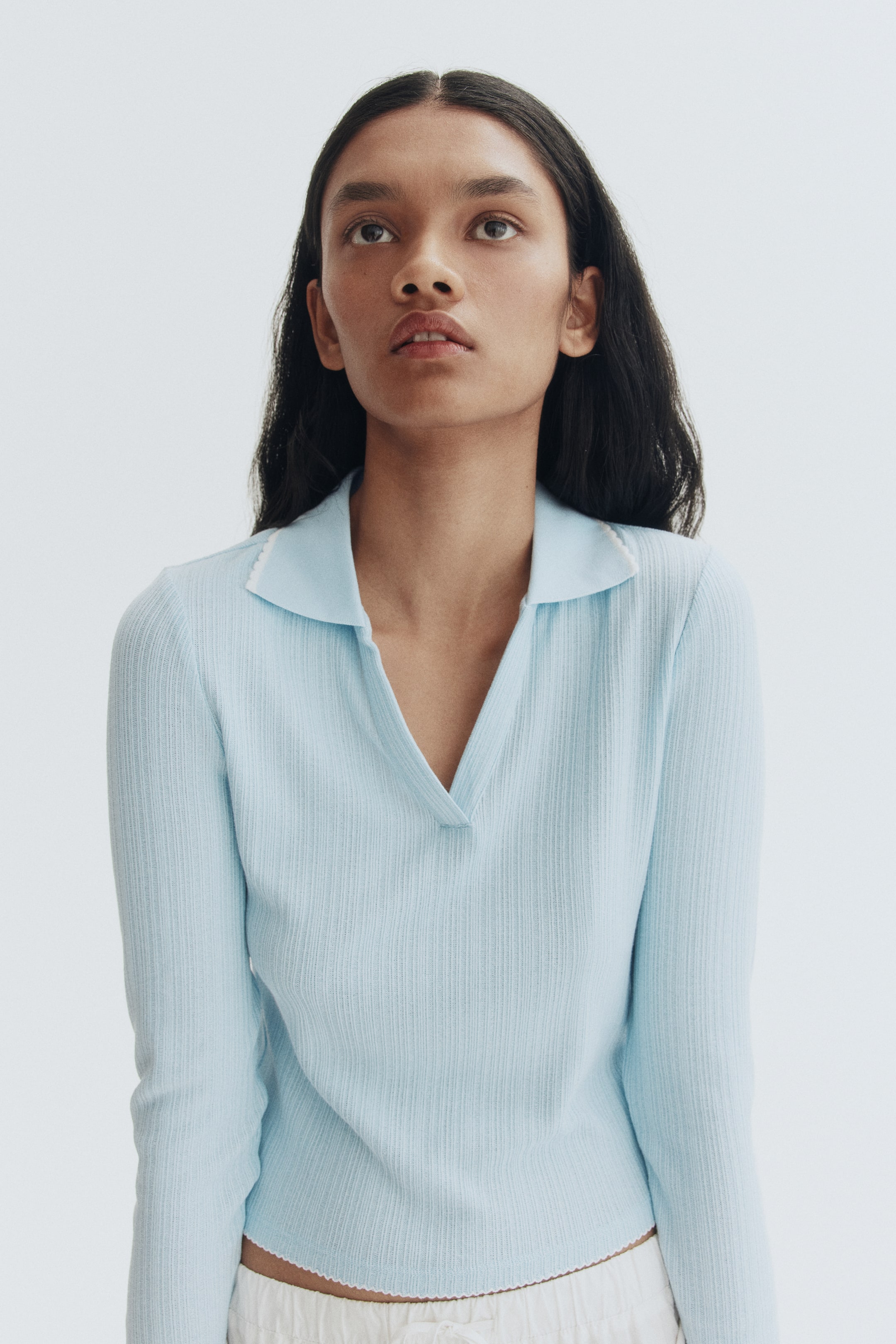 View larger image: Collared rib-knit top - Light blue - Ladies | H&M PH 1