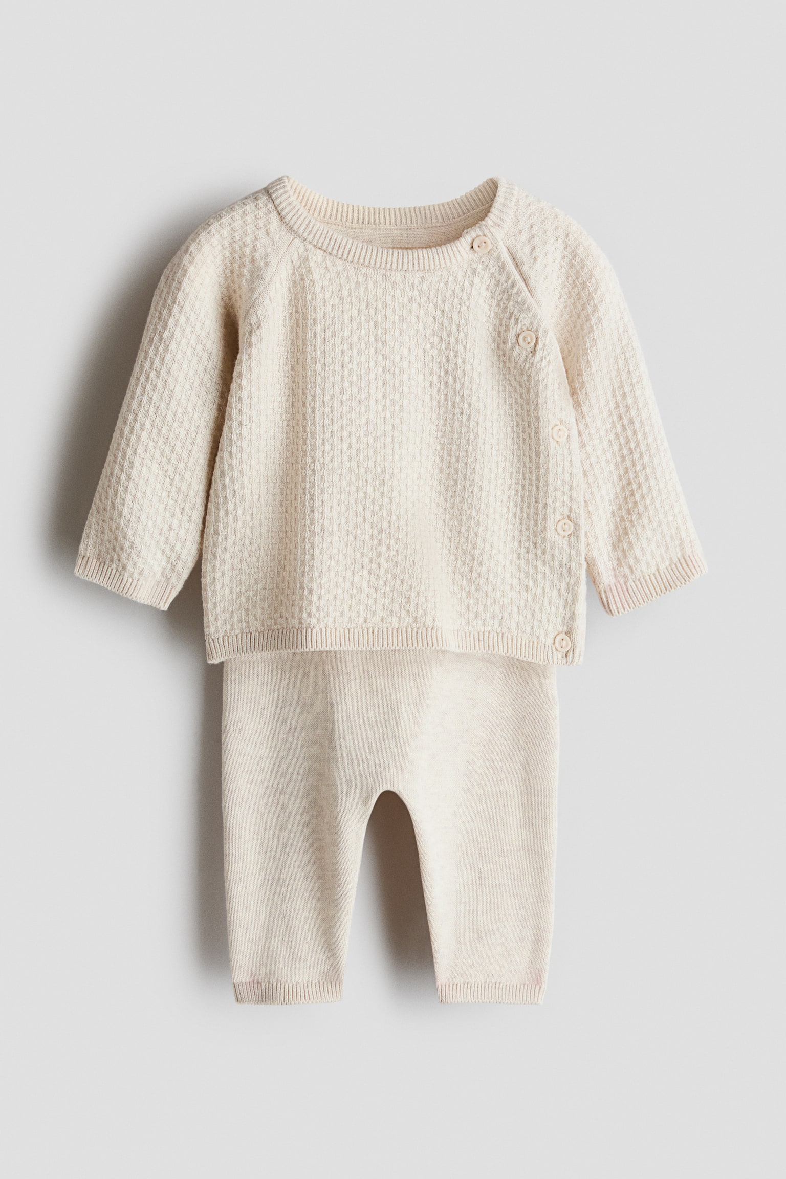 2-piece cotton set - Light beige/Cream white