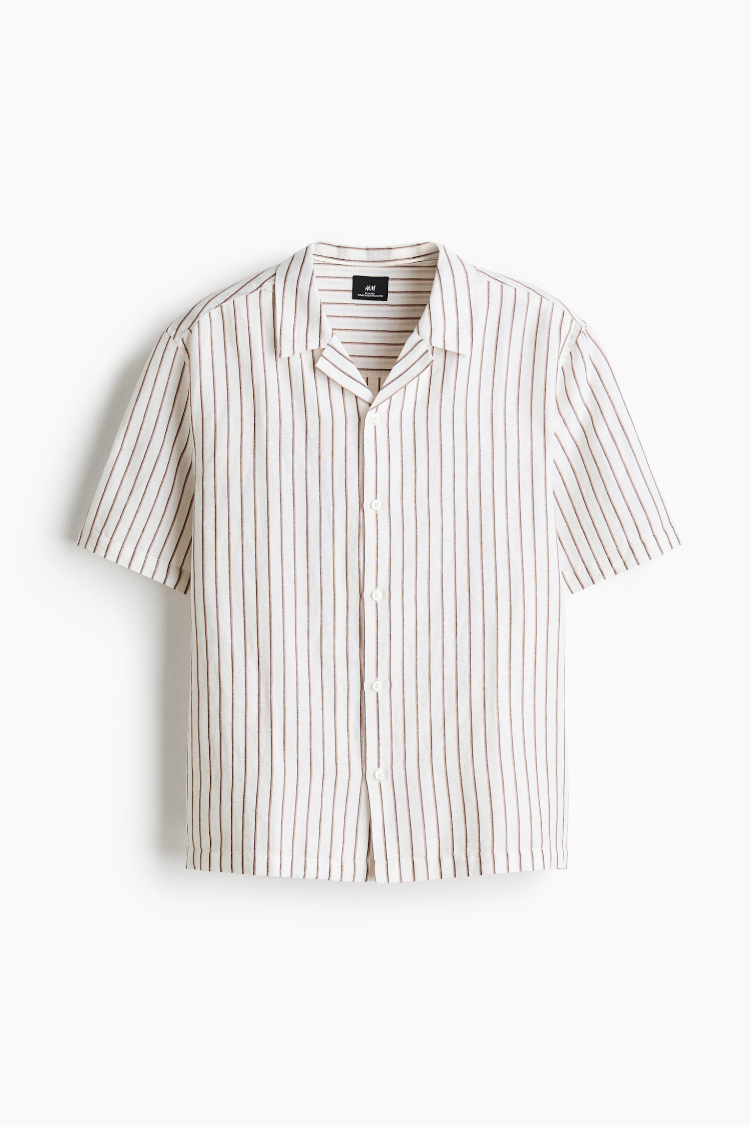 Relaxed-Fit Linen-Blend Resort Shirt - White/striped/Black/Light beige/White/Rust red