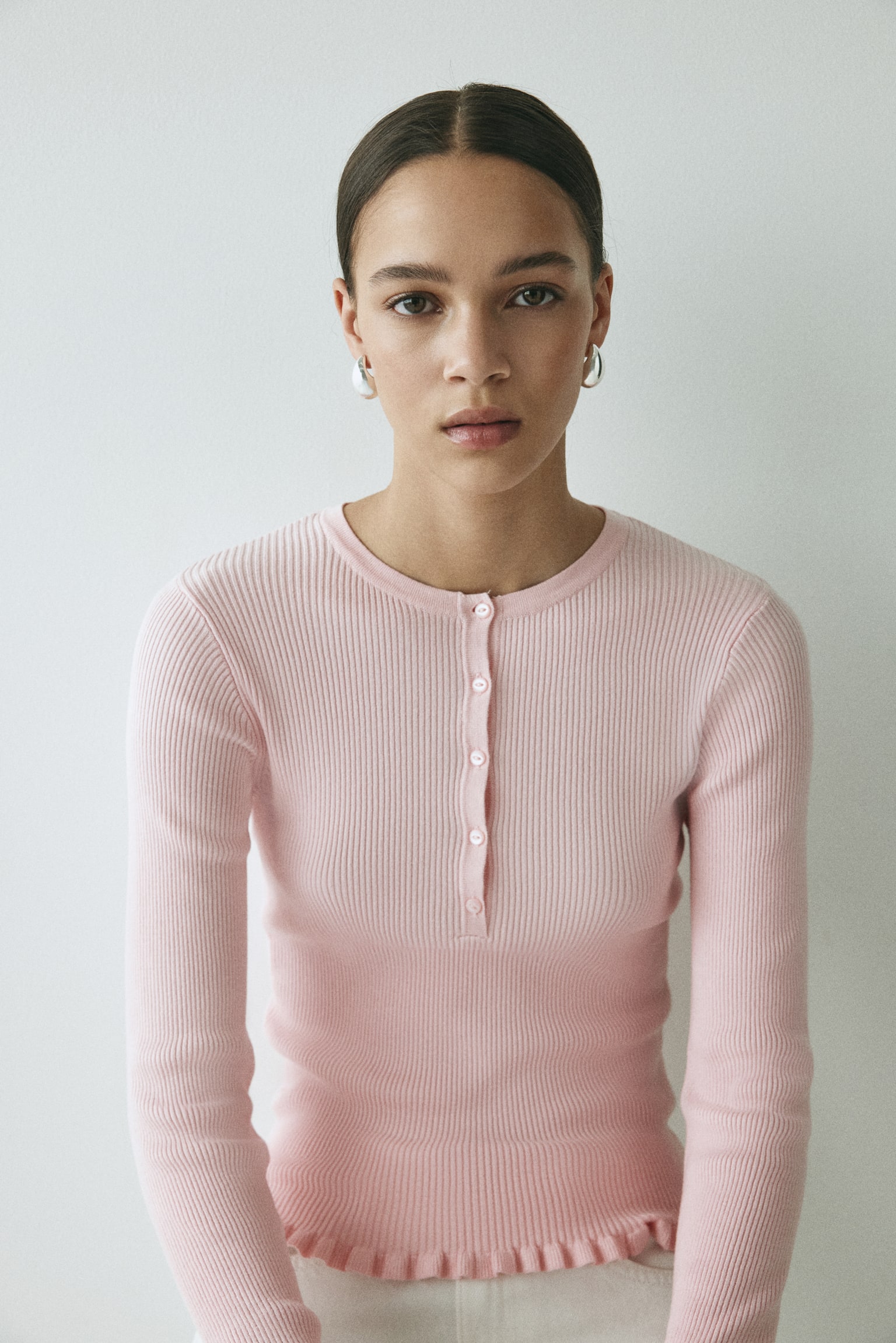 Rib-knit top - Pink/White/Navy blue - 4