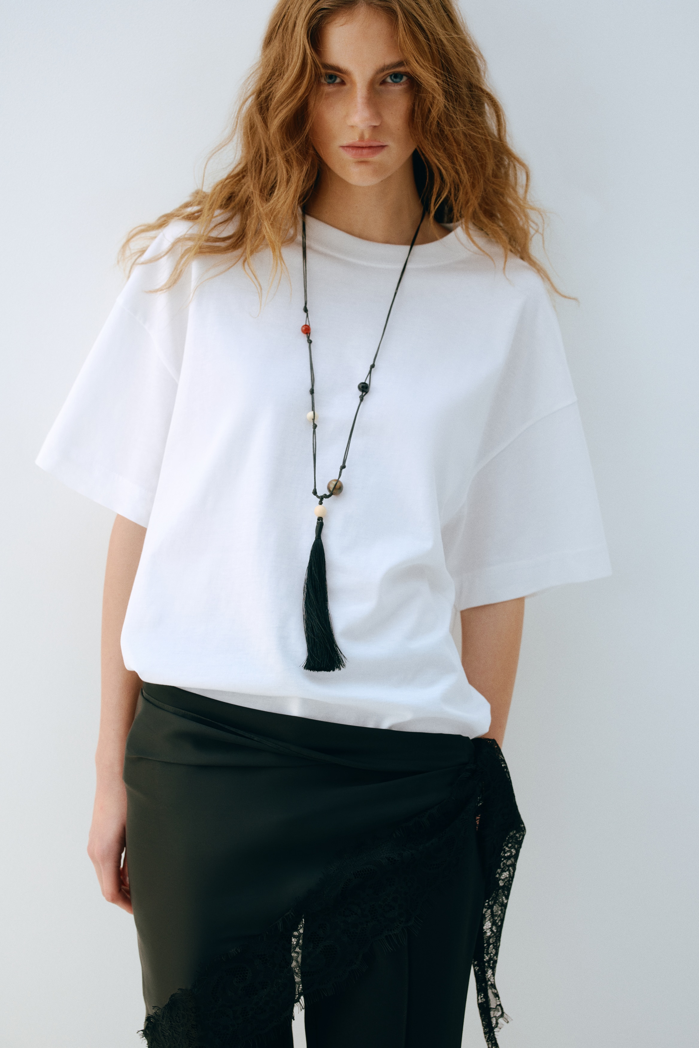 Collana a cordoncino con pietre - Nero/marrone