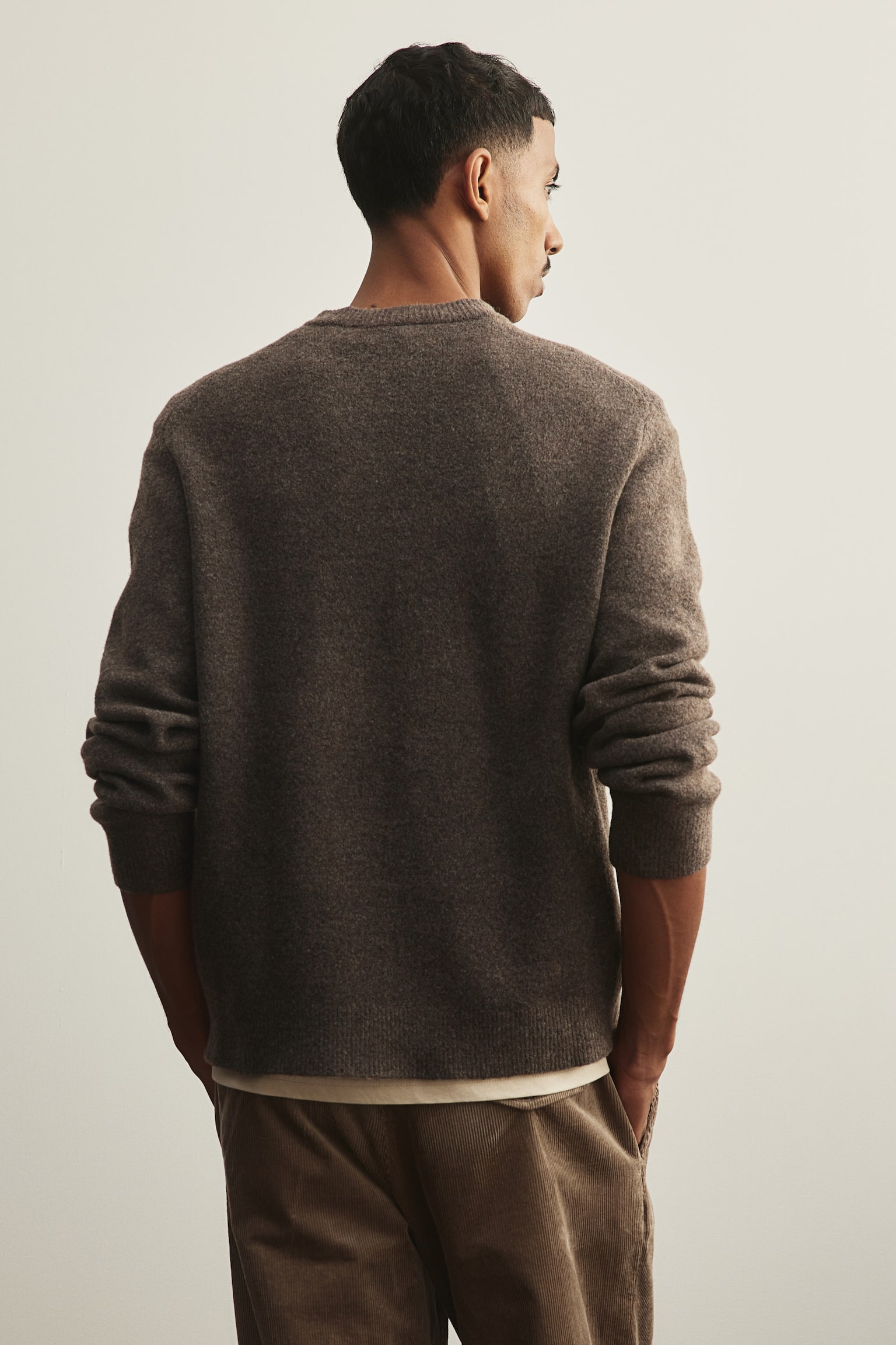 Regular Fit Fine-knit jumper - Brown/Light beige marl - 6