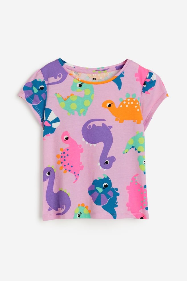 Puff-sleeved jersey top - Mauve/Dinosaurs - 1