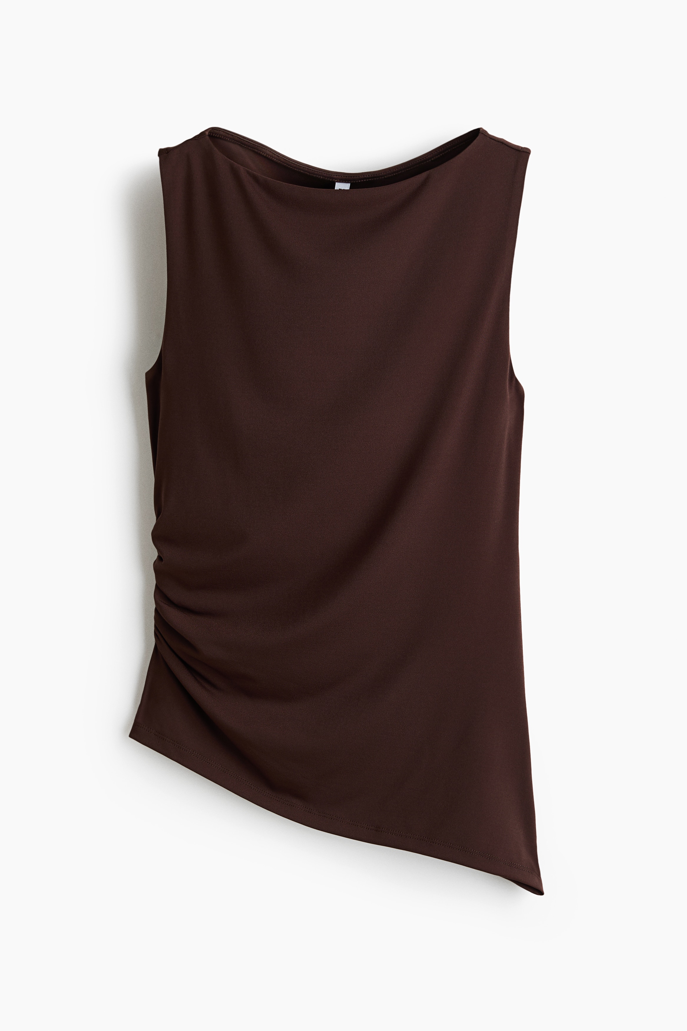 Draped Boat-Neck Top - Dark brown/Powder pink/Black
