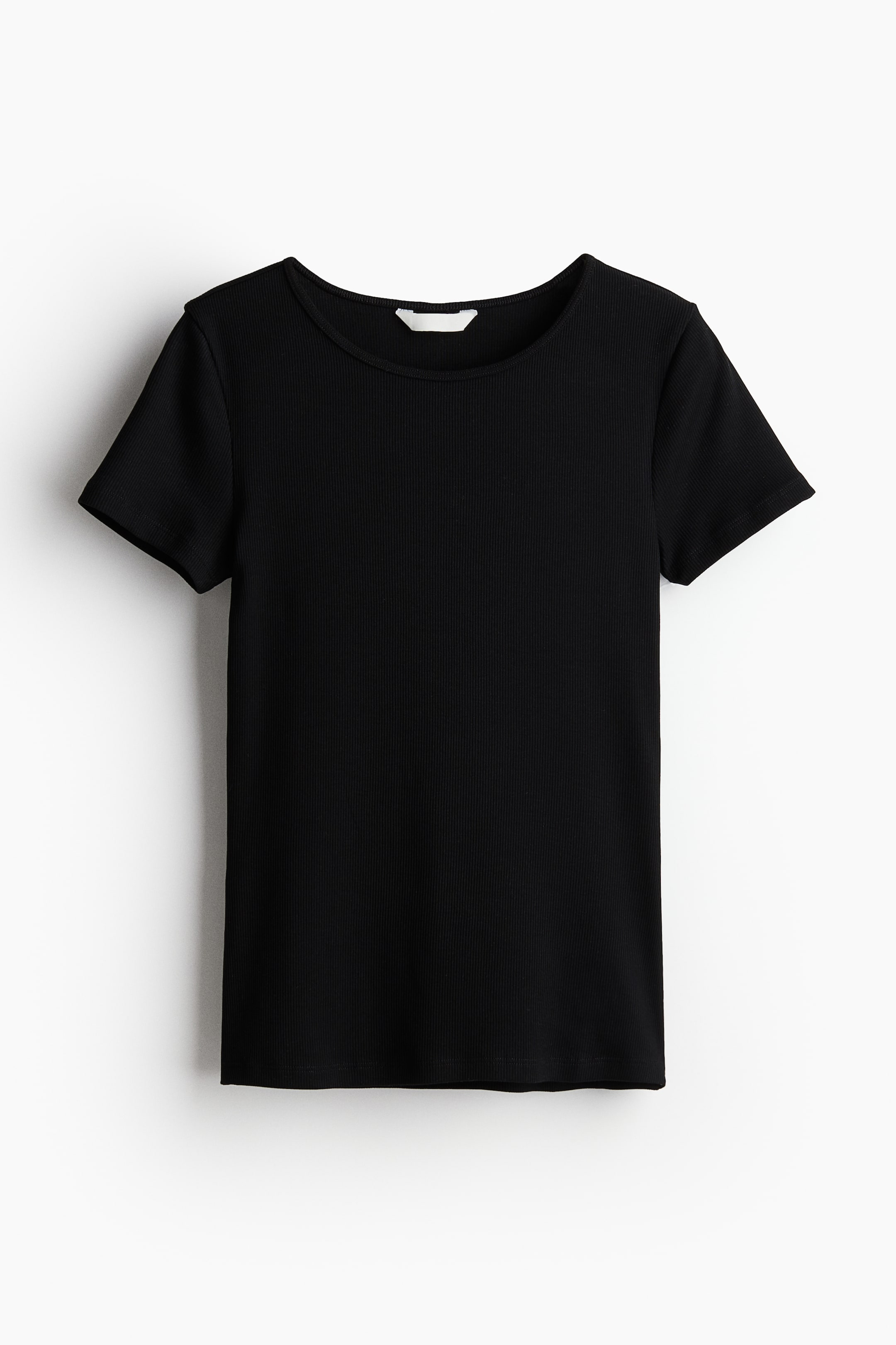 Ribbed T-shirt - Round neck - Short sleeve - Black - Ladies | H&M GB