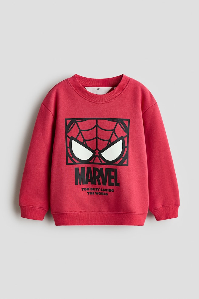 Printed Brushed-Inside Sweatshirt - Red/Spider-Man/Light taupe/Mickey Mouse/Dark green/Minecraft - 1