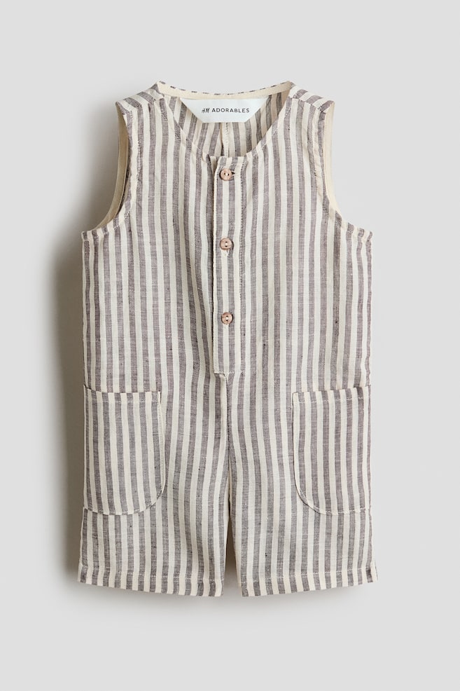 Linen Romper Suit - Brown/white striped - 1