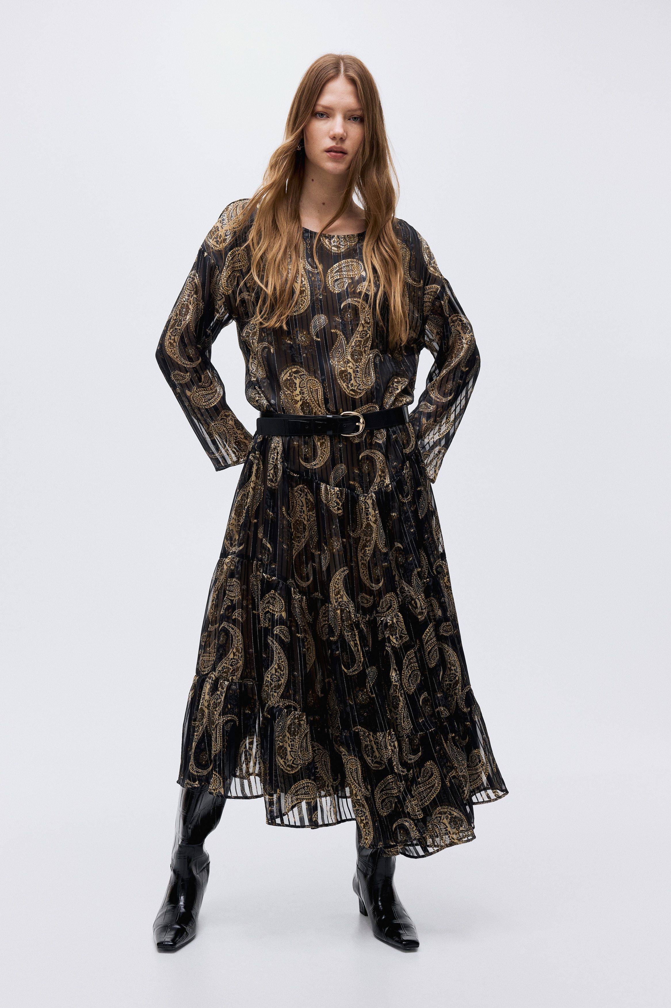 Chiffon Dress - Black/paisley pattern - Ladies | H&M US