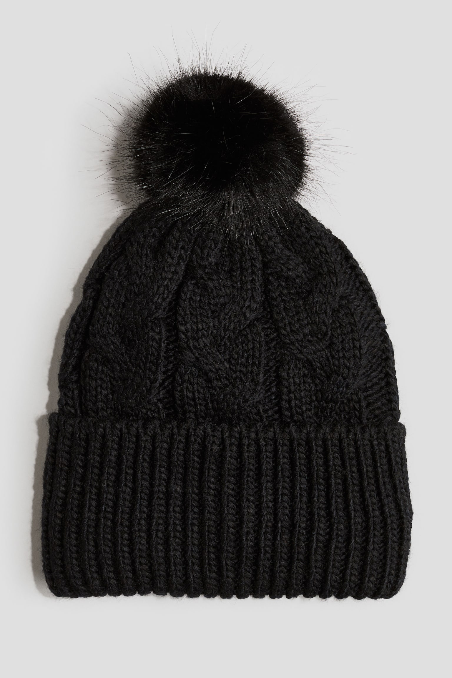 Cable-knit pompom beanie - Black - 1