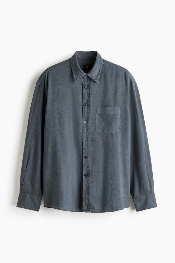 Мужские рубашки H&M Relaxed-Fit Linen-Blend Shirt