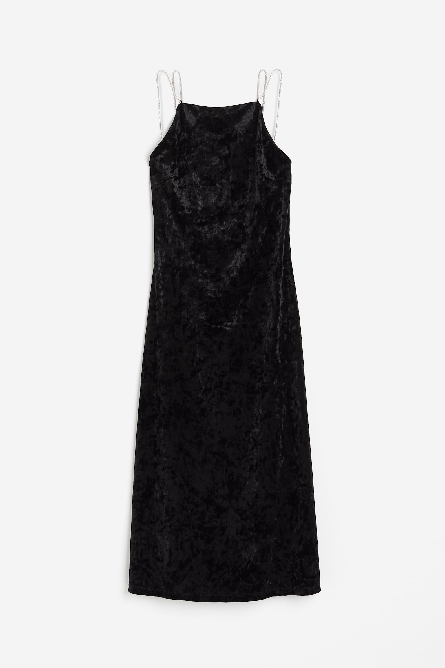 Rhinestone-strap velour dress - Black - 1