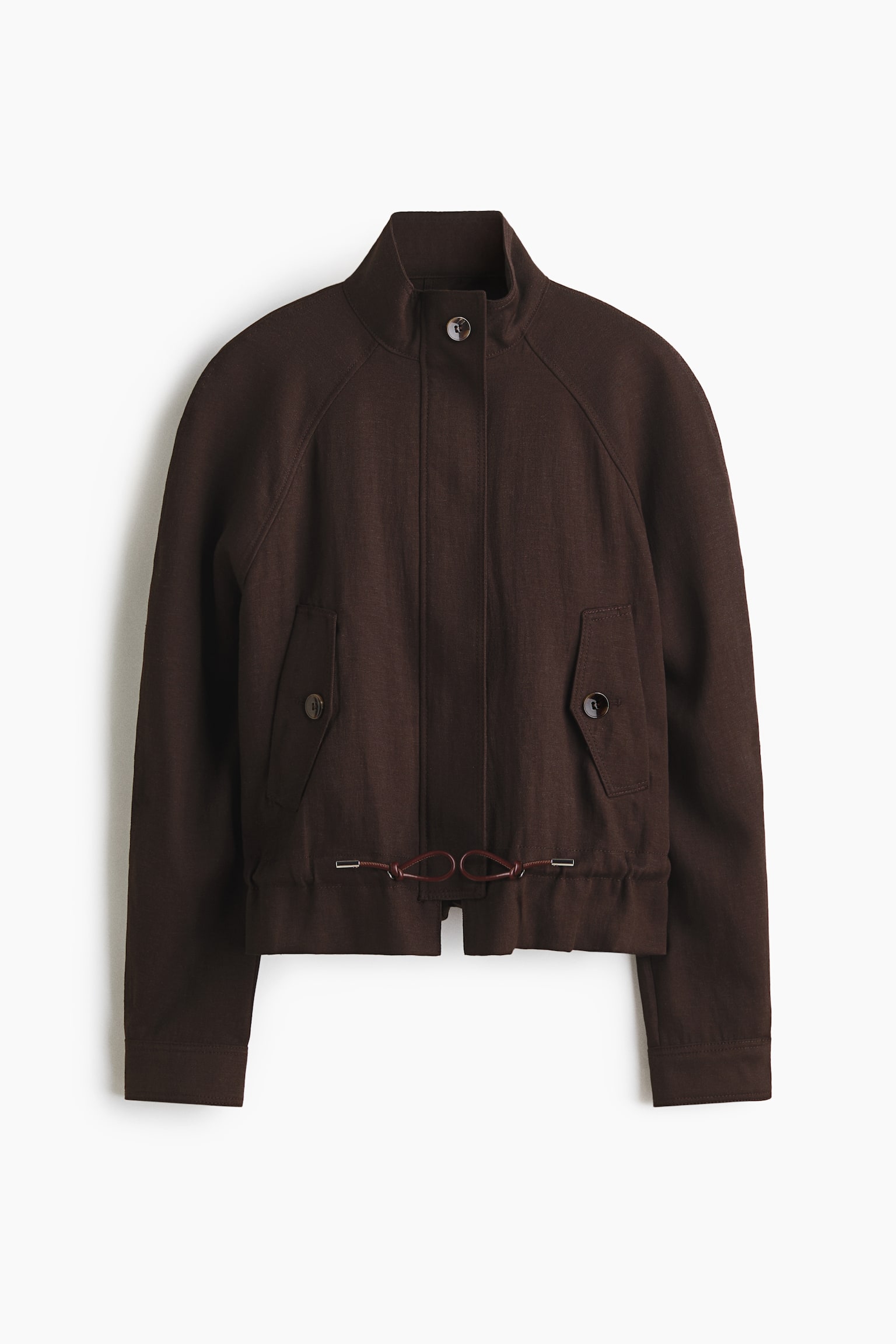 Oversized Linen-Blend Jacket - Dark brown/Dark beige - 1