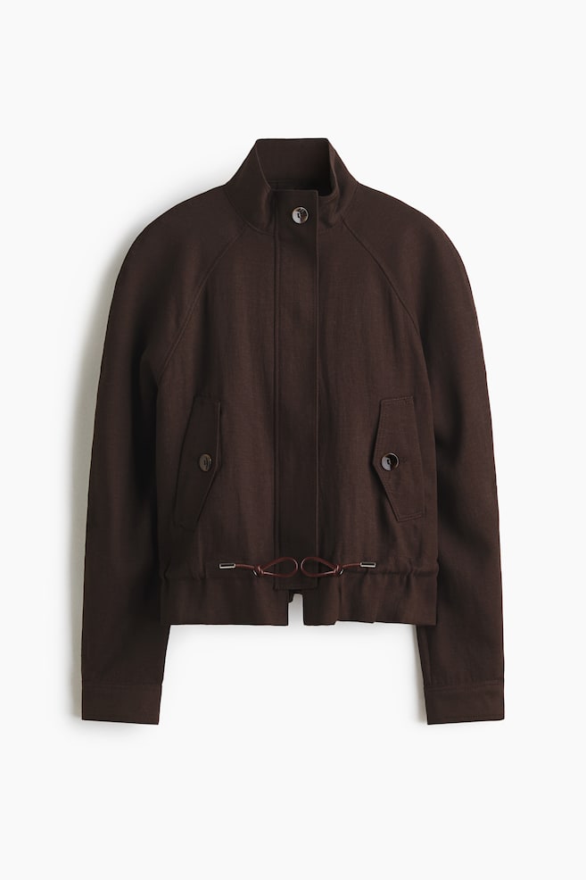 Oversized Jacke aus Leinenmix - Dunkelbraun/Dunkelbeige - 1