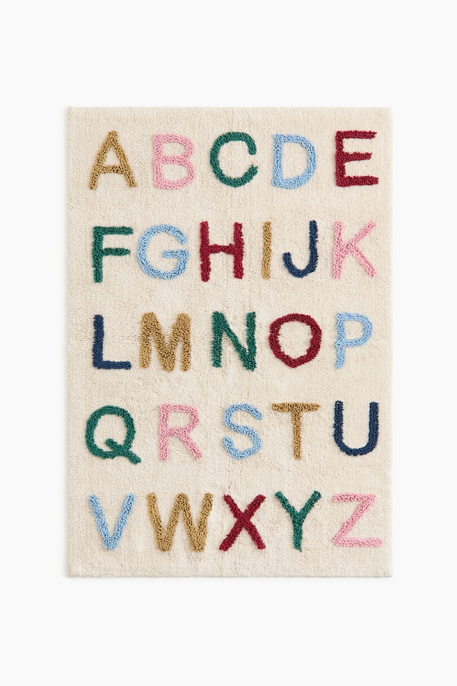 Tufted cotton rug - Light beige/Alphabet/Beige/Alphabet - 1