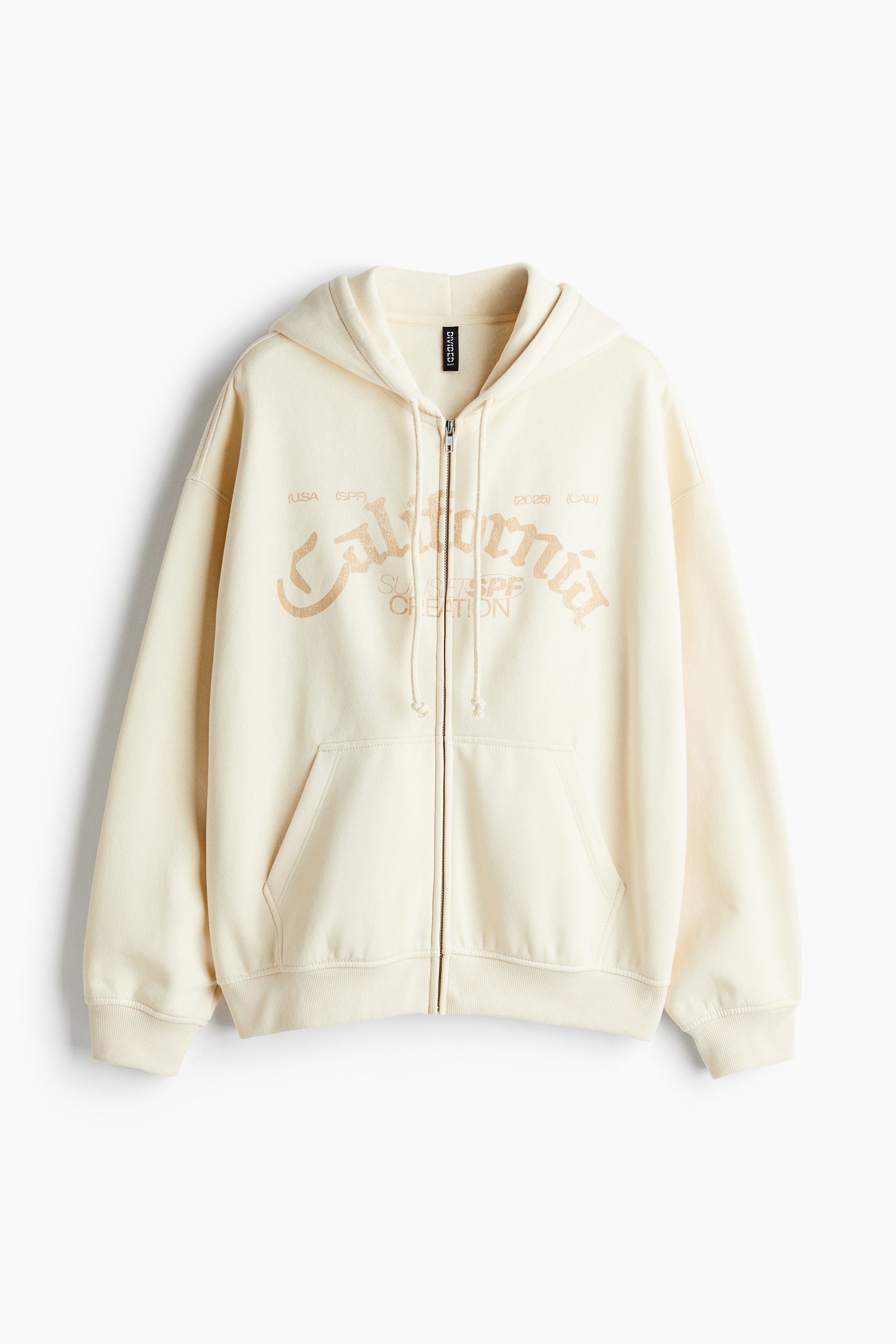 ♡MIRROR9♡Front logo hoodie♡BEIGE♡ベージュ♡ Women's Light beige/California Oversized zip-through hoodie | H&M