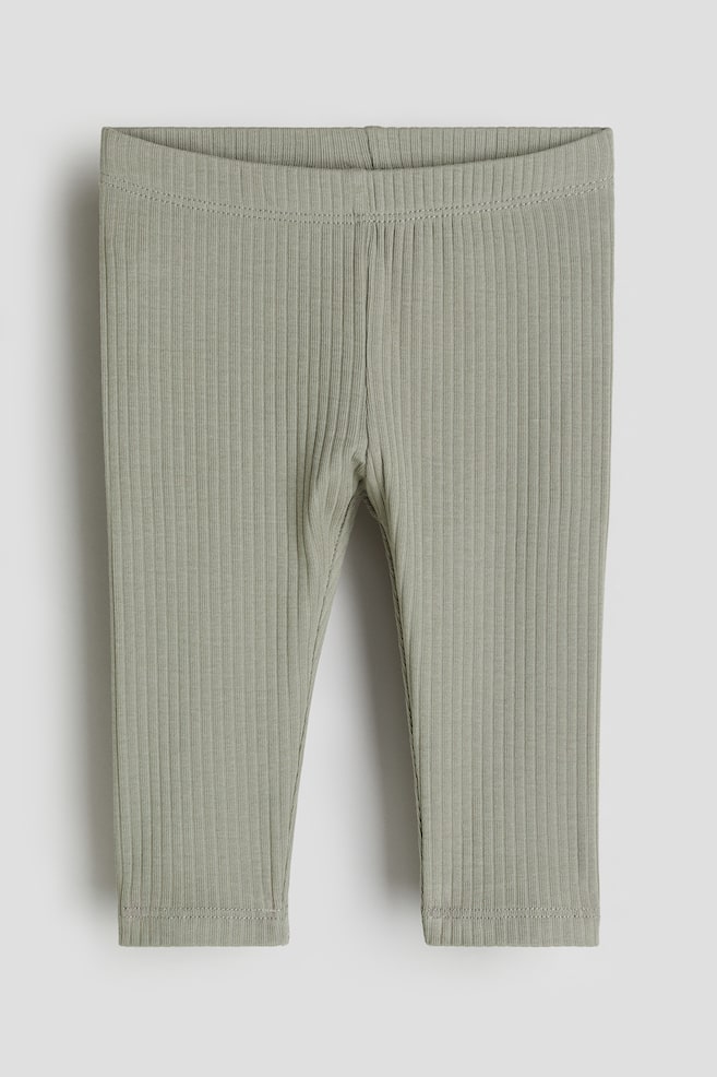 Ribbed cotton leggings - Light khaki green/Dark grey/Mole/Pink - 1