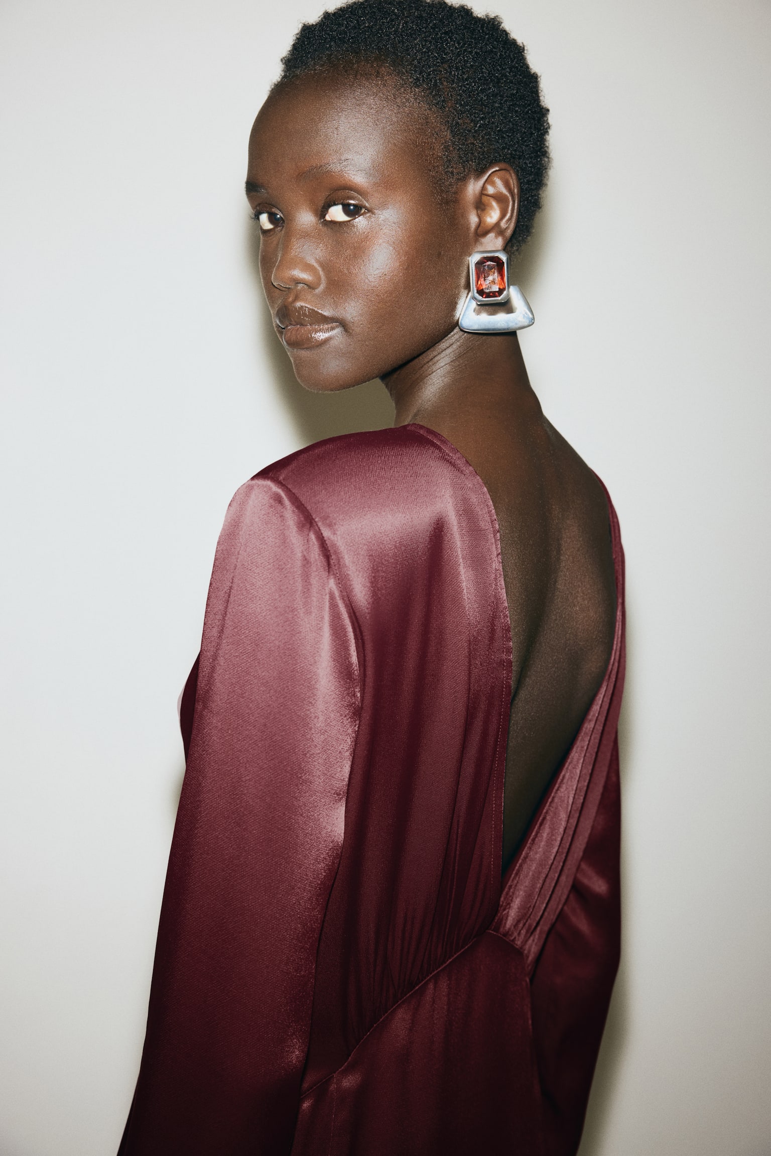 Low-back dress - Burgundy - 3