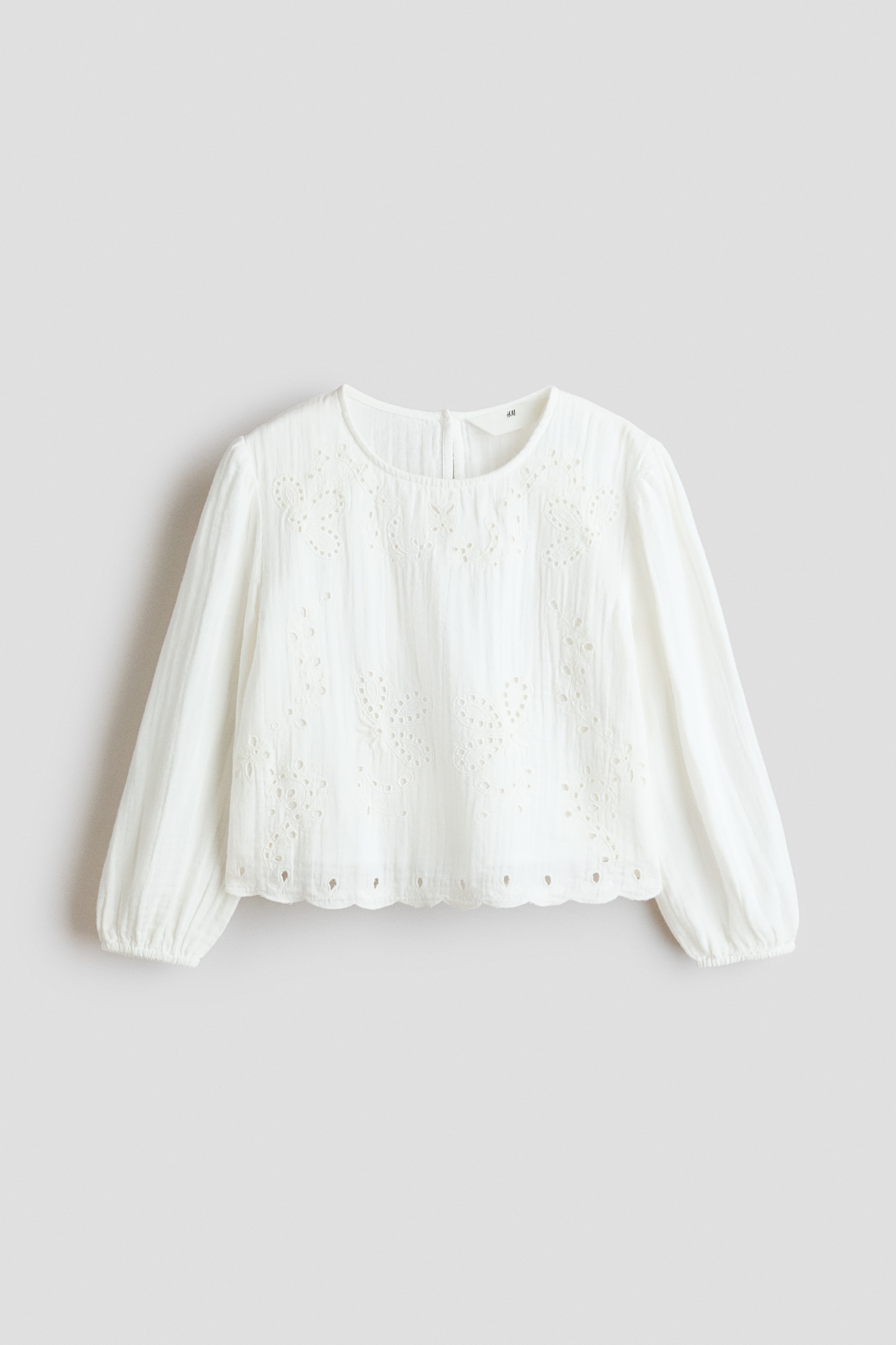 Broderie anglaise muslin blouse - White/Dark grey