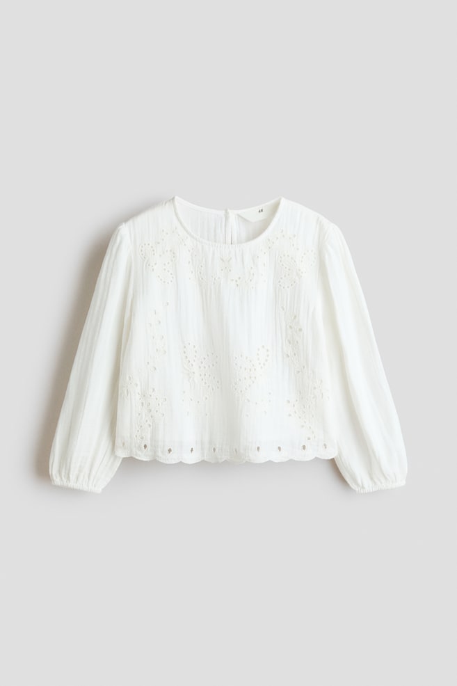 Blouse en mousseline avec broderie anglaise - Blanc/Gris foncé - 1