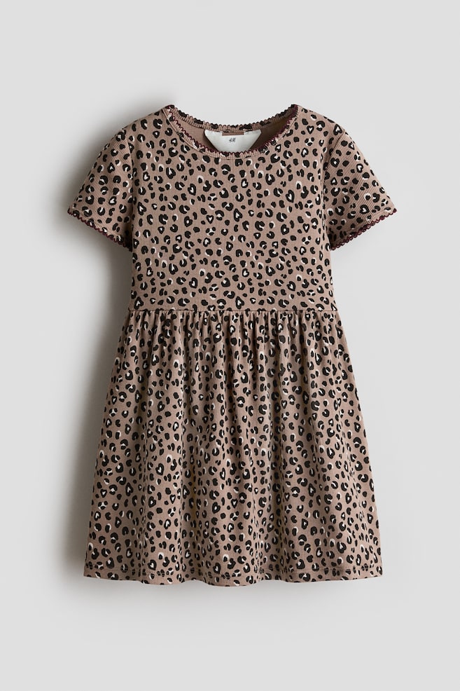 Printed Cotton Dress - Taupe/leopard print/Pale purple/floral - 1