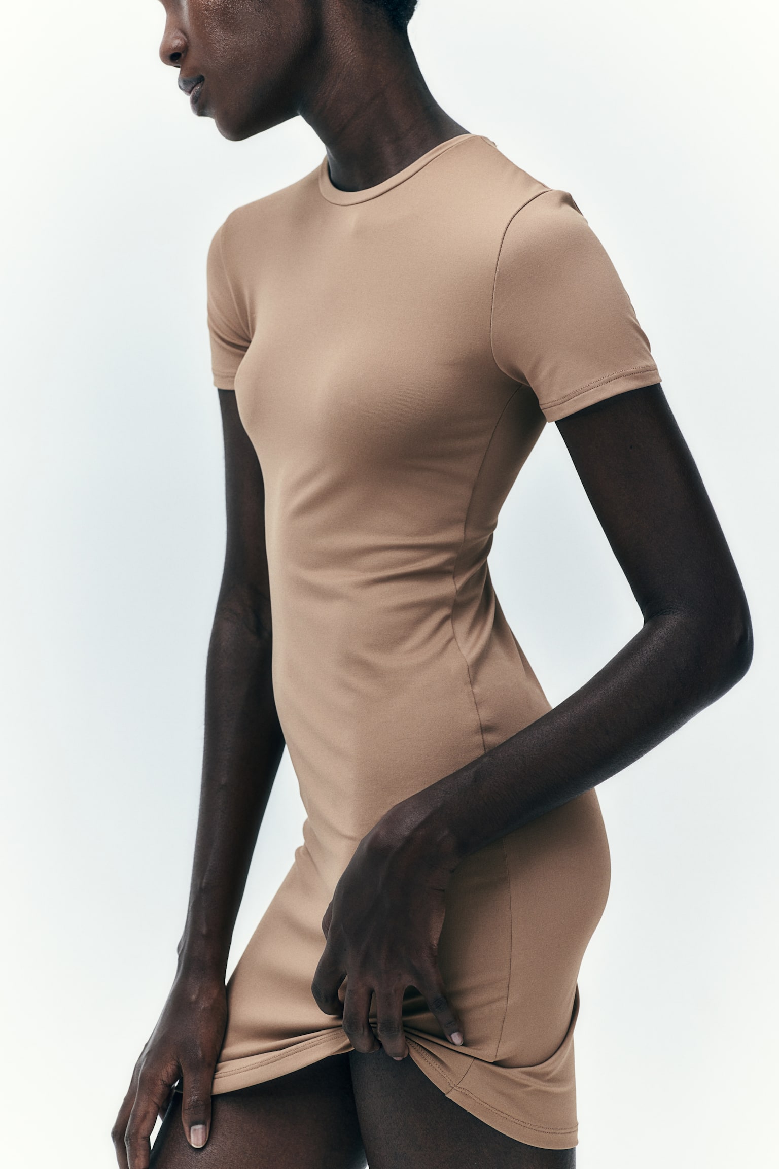 Microfibre T-shirt dress - Dark beige/Black/Dark grey - 6