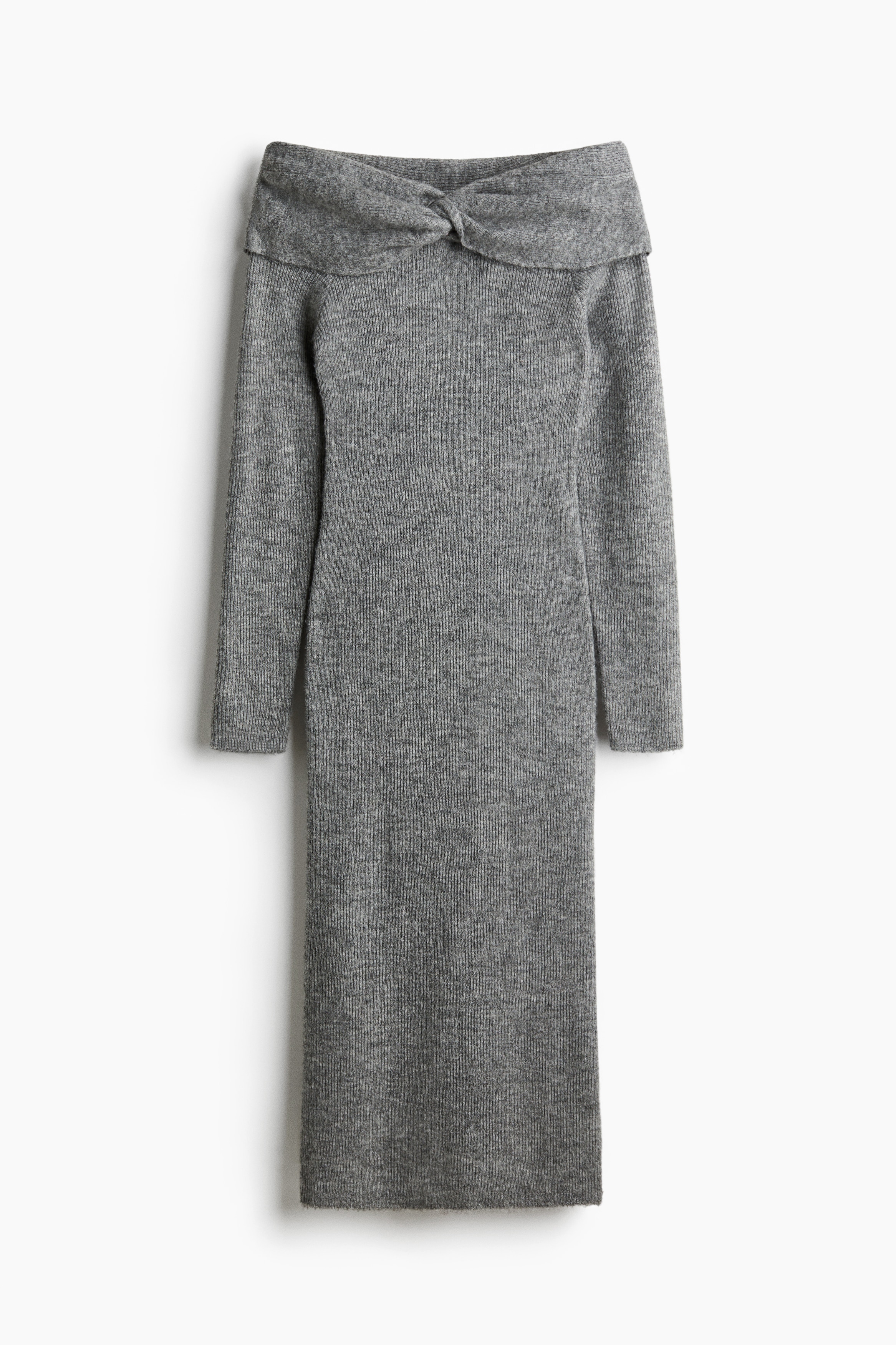 Έξωμο φόρεμα με λεπτή πλέξη - Γκρι μελανζέ/Μαύρο