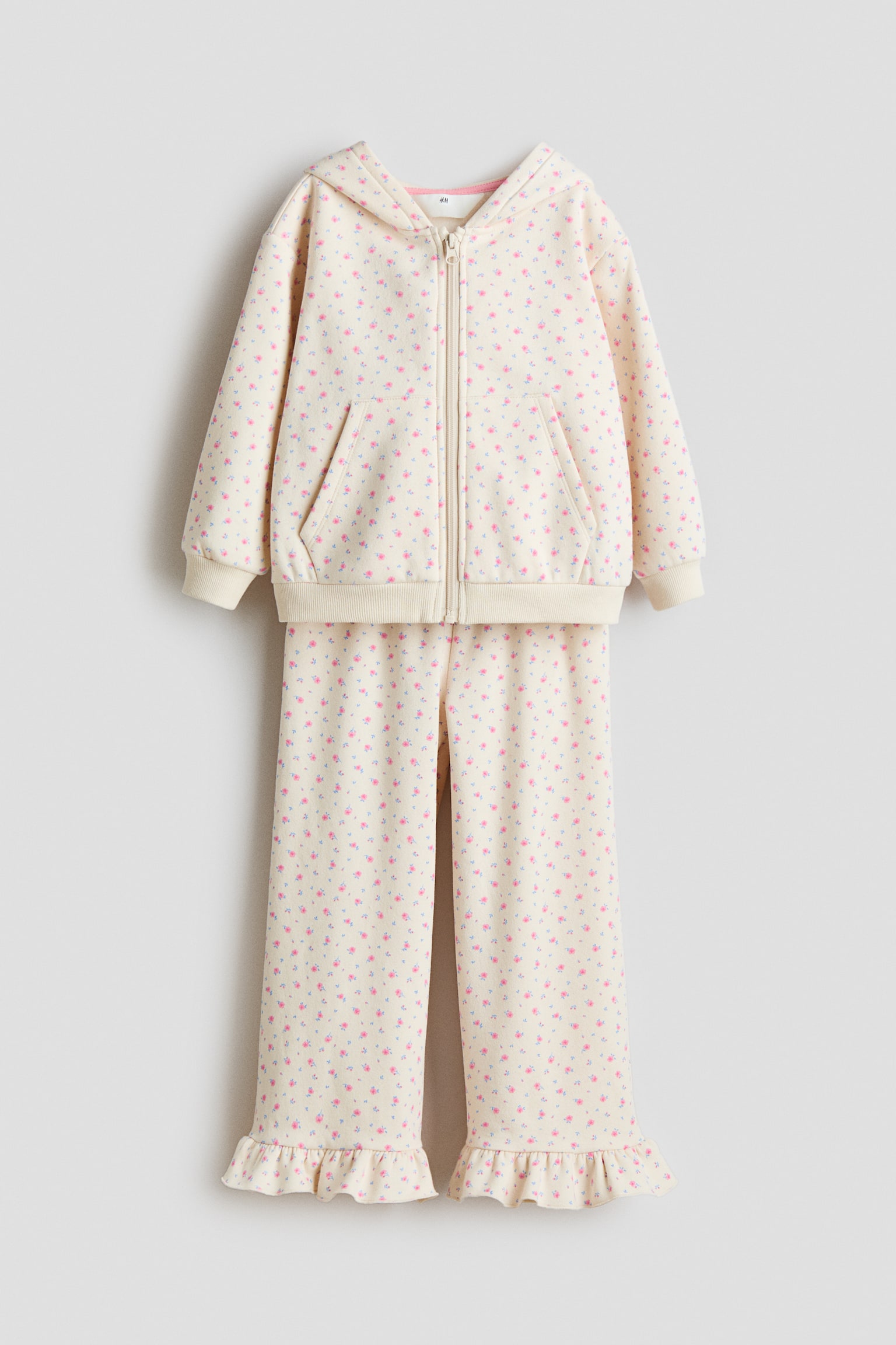 Dvojdielna tepláková súprava s potlačou - Svetlobéžová/kvetovaná/Svetloružová/mašličky/Svetlobéžová/srdiečka/Svetlomodrá/kvetovaná - 1