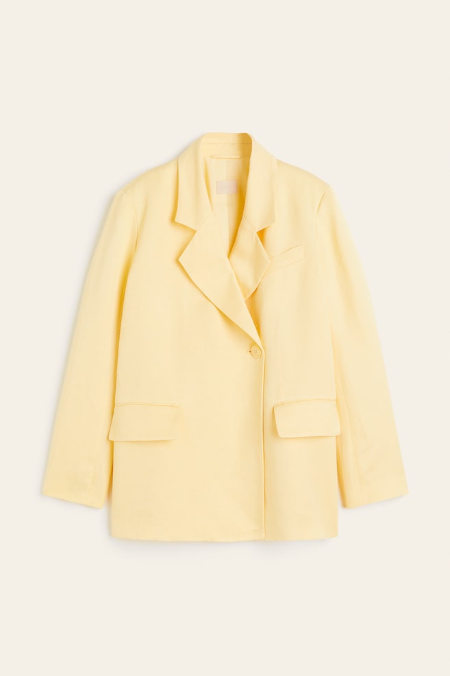 Double-breasted linen-blend blazer - Light yellow/White - 1