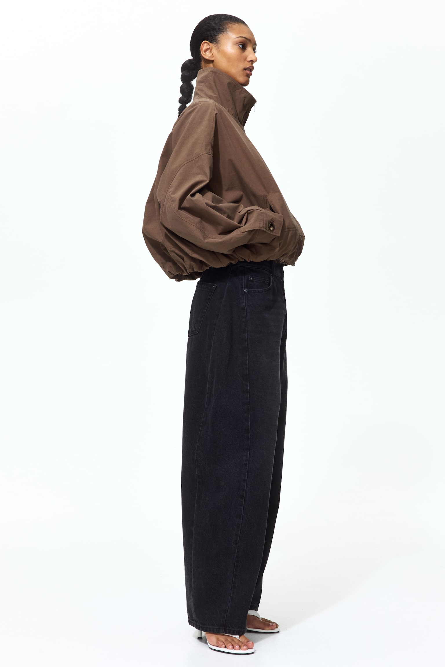 Bubble-hem cotton jacket - Brown - 4