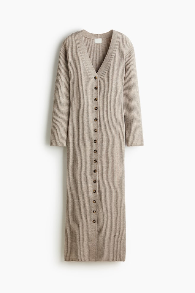 Abito in maglia a coste - Beige chiaro mélange/Rosso - 1