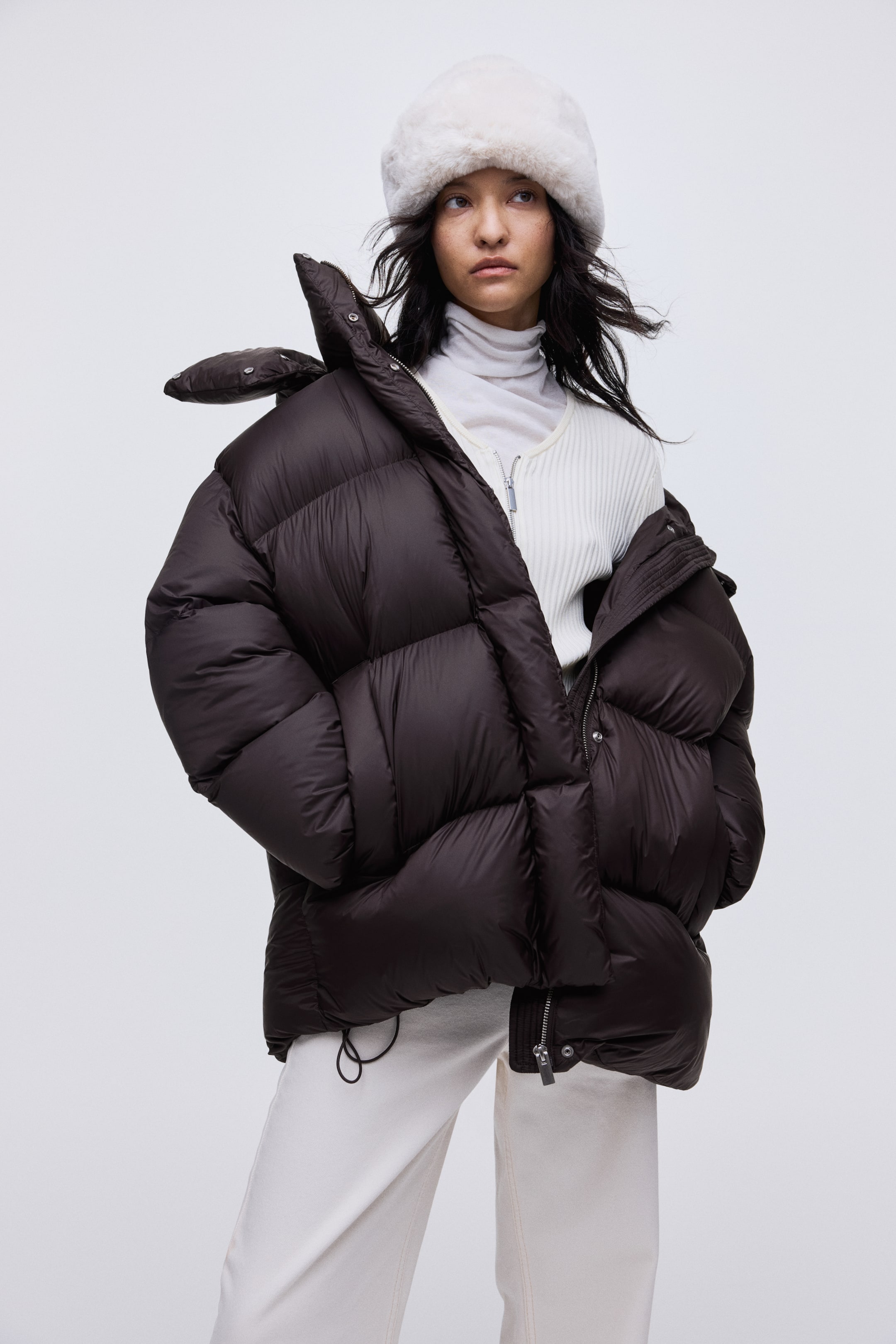 View larger image: Hooded Down Puffer Jacket - Dark brown - Ladies | H&M US 2