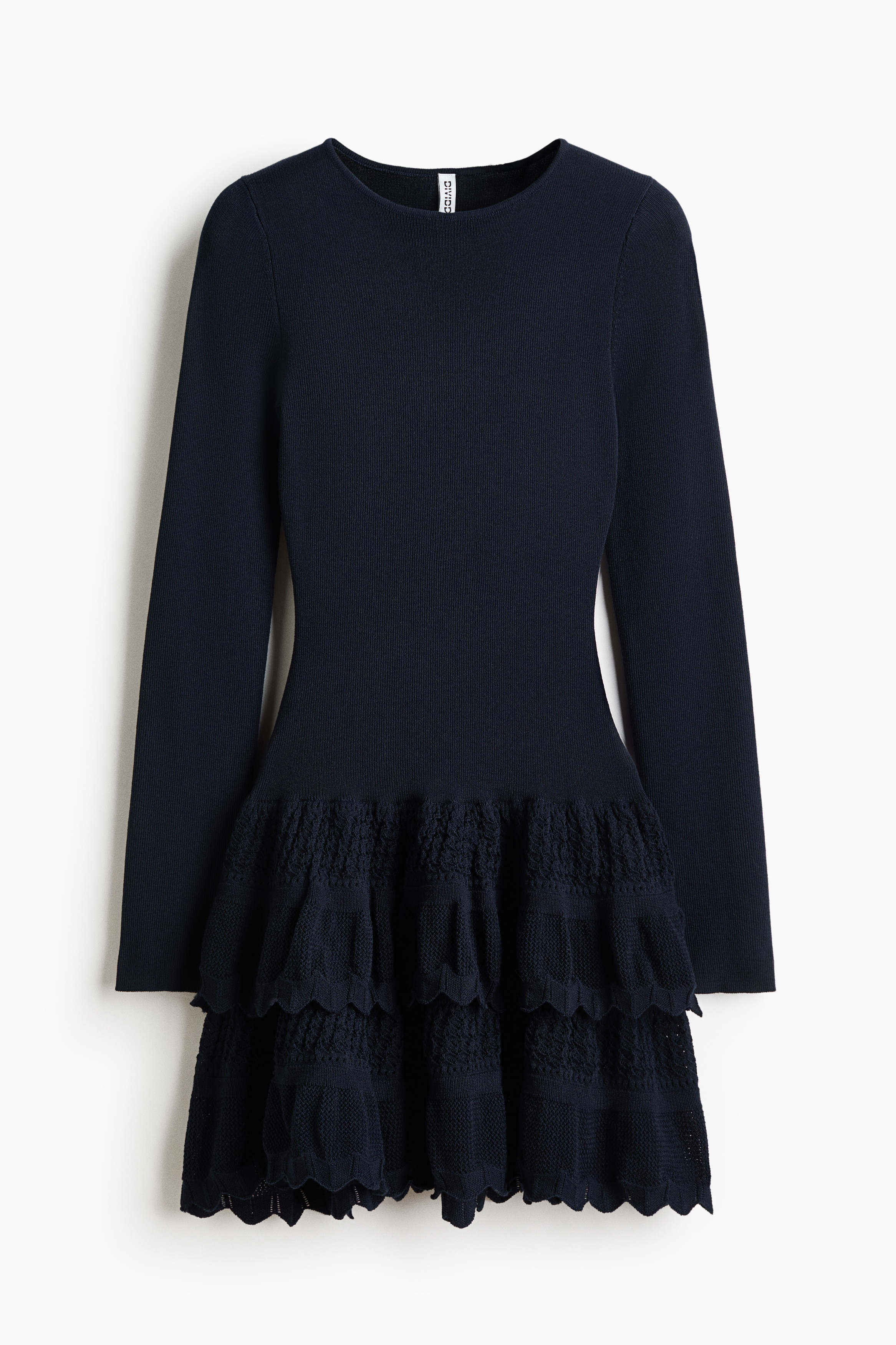 Dress with Tiered Skirt - Dark blue/Black/Light yellow