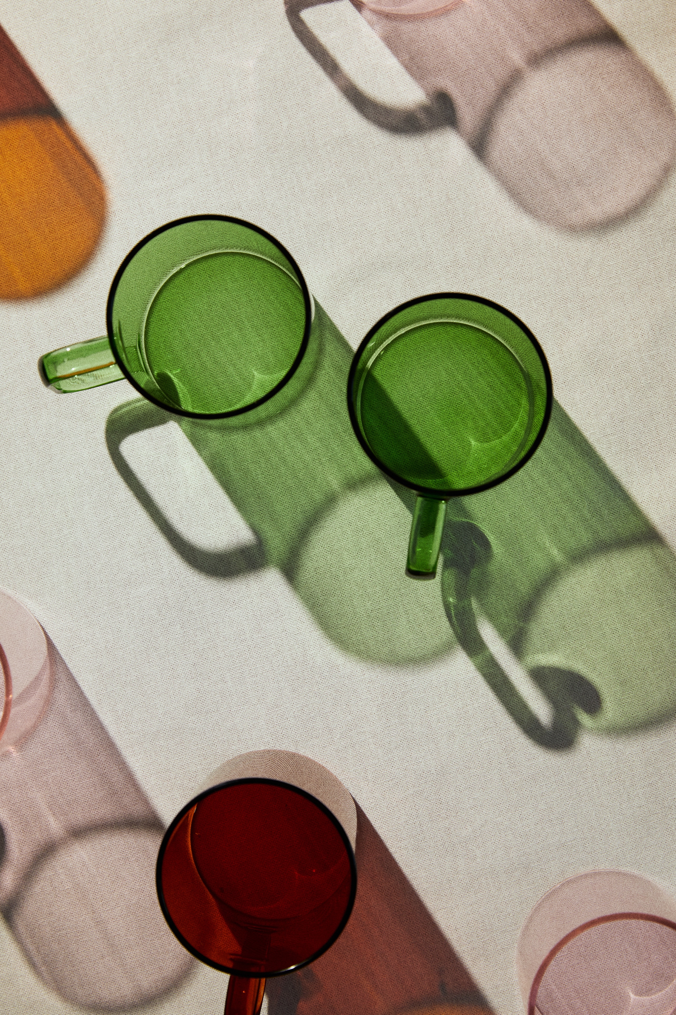 Lot de 2 tasses en verre - Vert/Ambré/Verre transparent/Rose