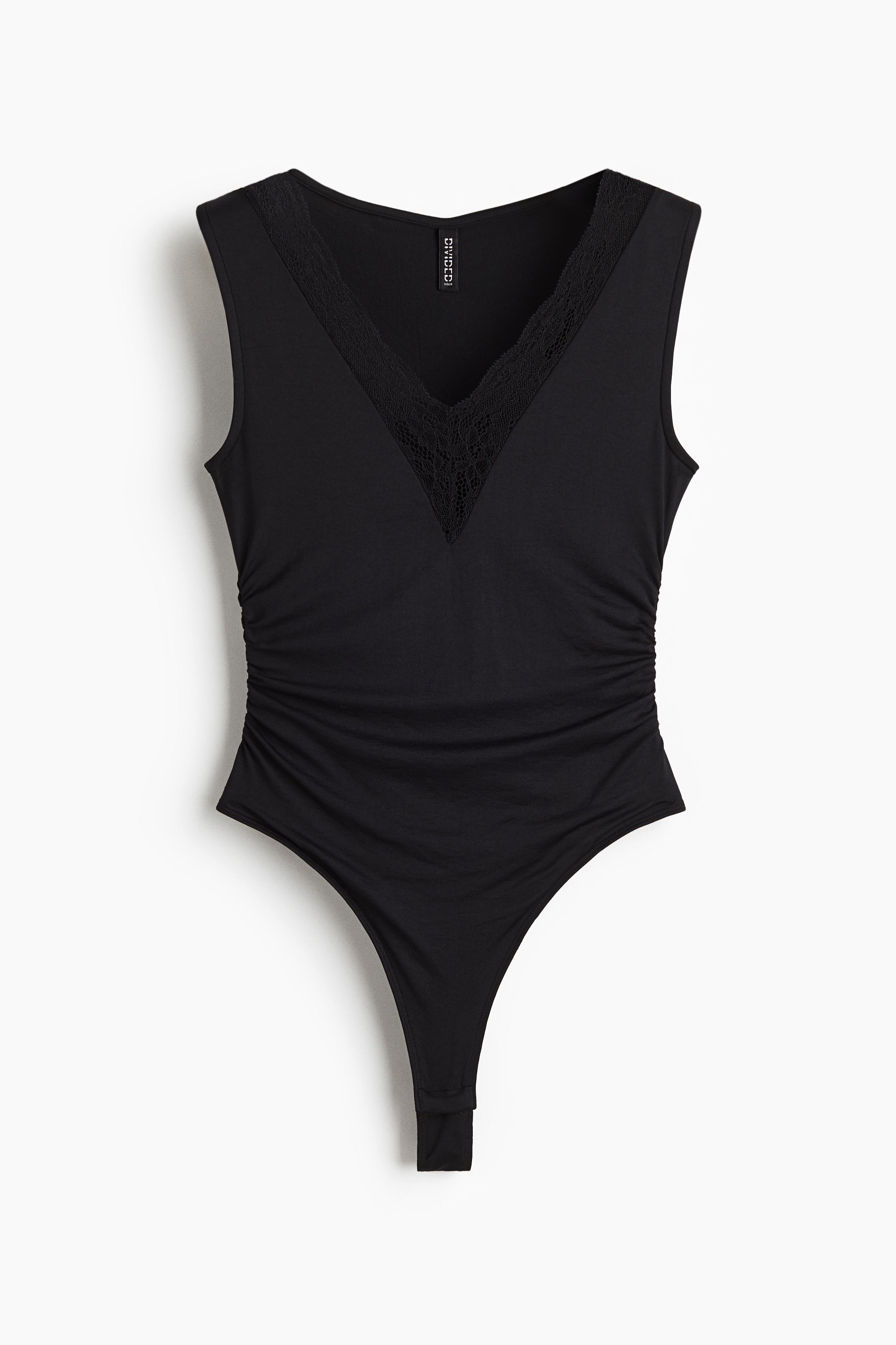 Lace-Trimmed Thong Bodysuit - Black/Light pink