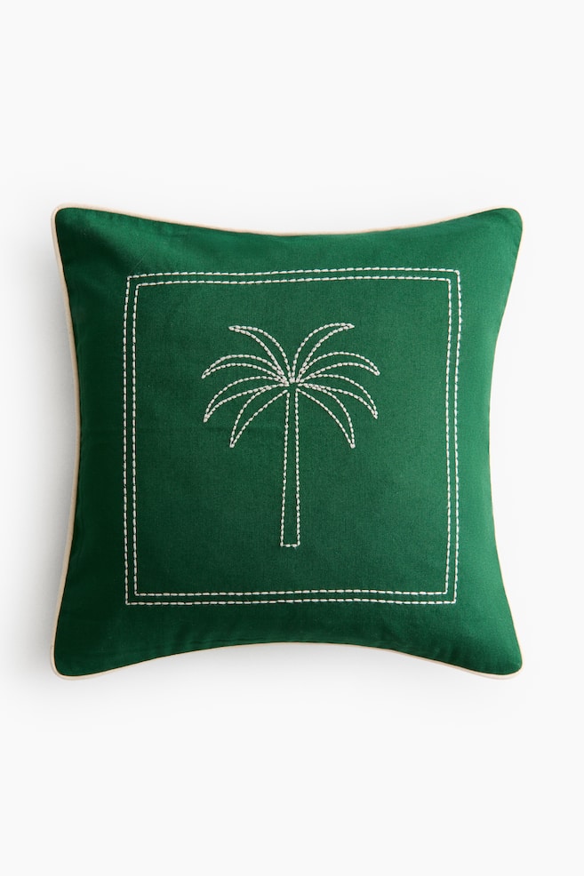 Embroidered-Motif Cushion Cover - Dark green/palm tree/Bright blue/fish/Bright red/starfish - 1