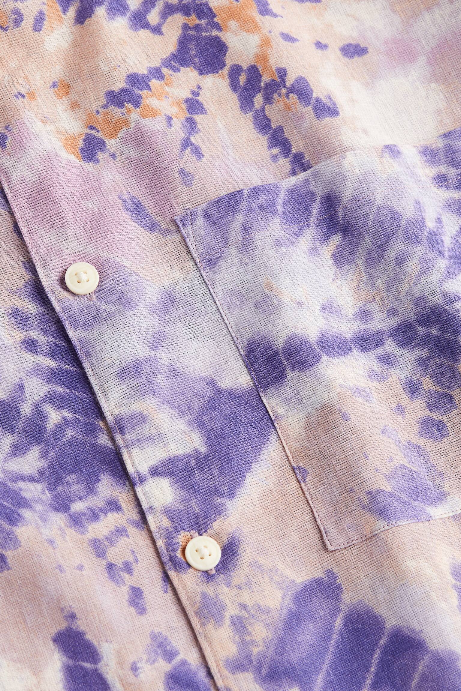 Relaxed Fit Short-sleeved linen-blend shirt - Purple/Tie-dye/White - 2