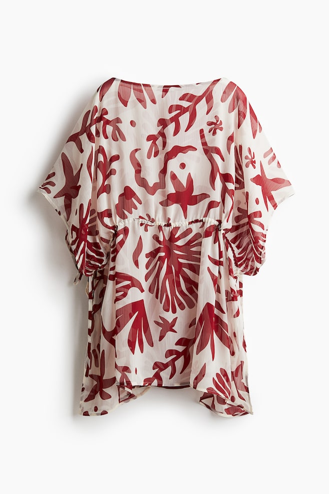 Beach kaftan - White/Red patterned - 1