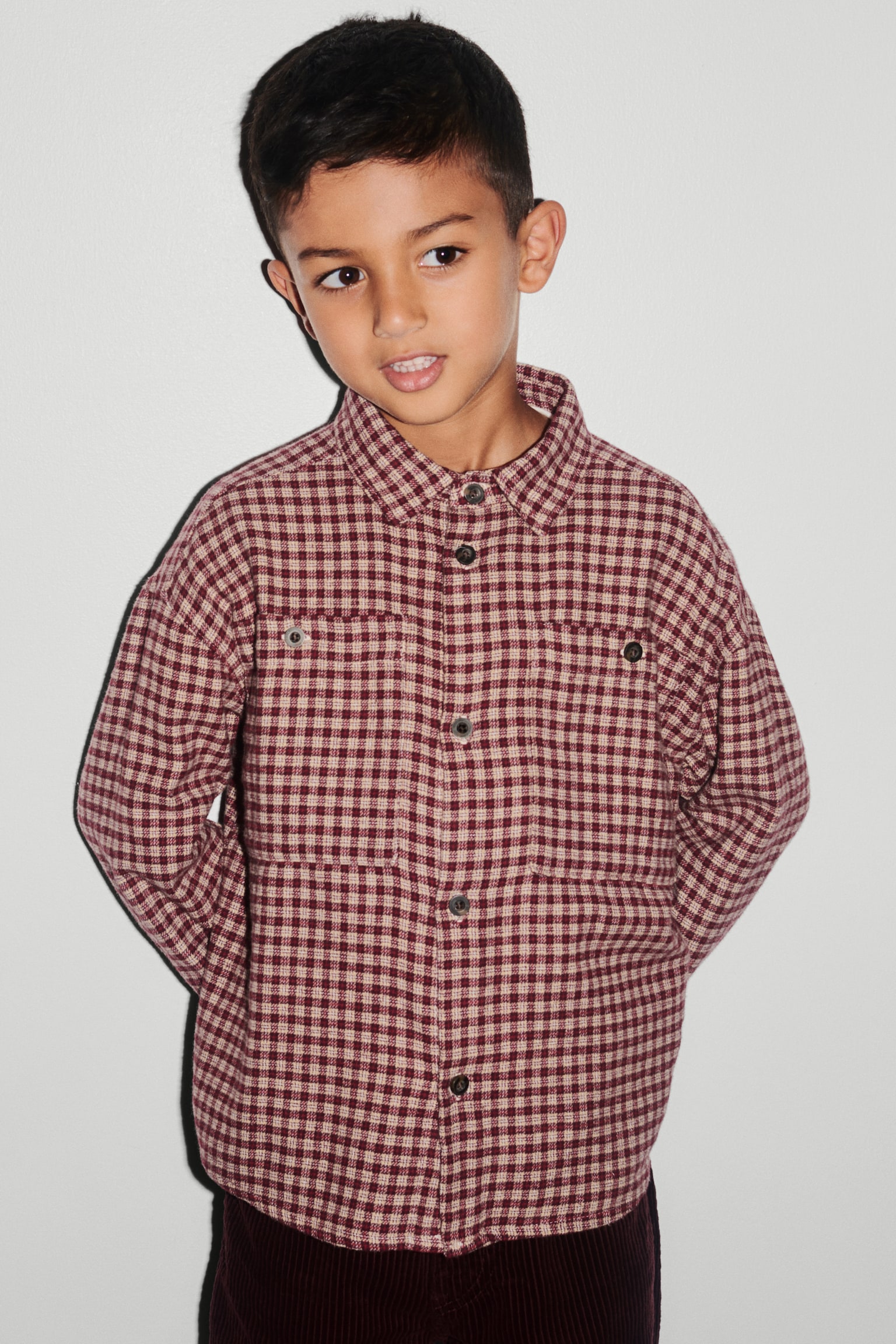 Детская рубашка H&M Flannel, цвет: Тёмный красный / Клетчатый — фото 3