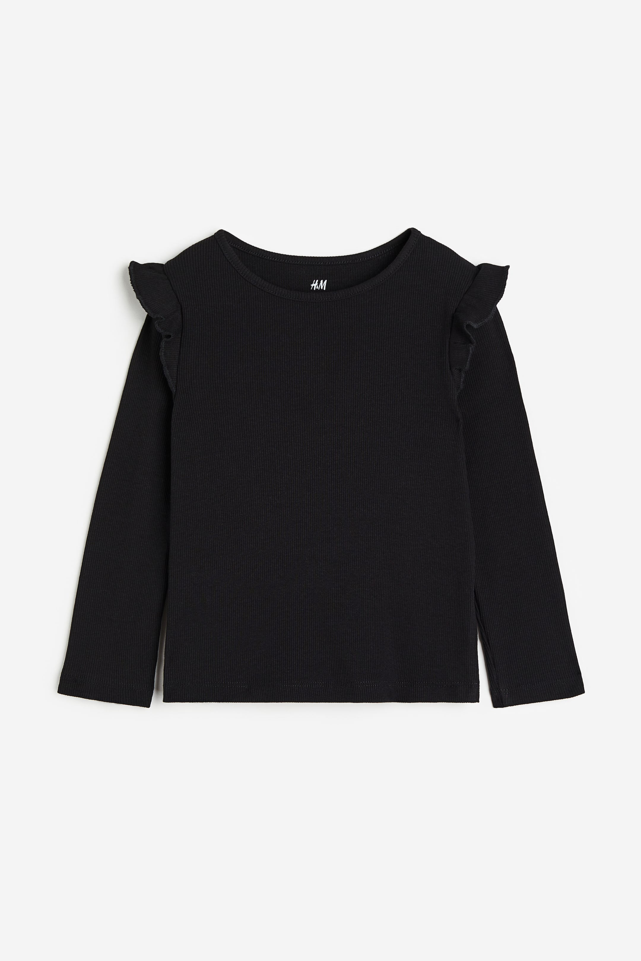 View larger image: Ruffle-trimmed Ribbed Top - Black - Kids | H&M US 1