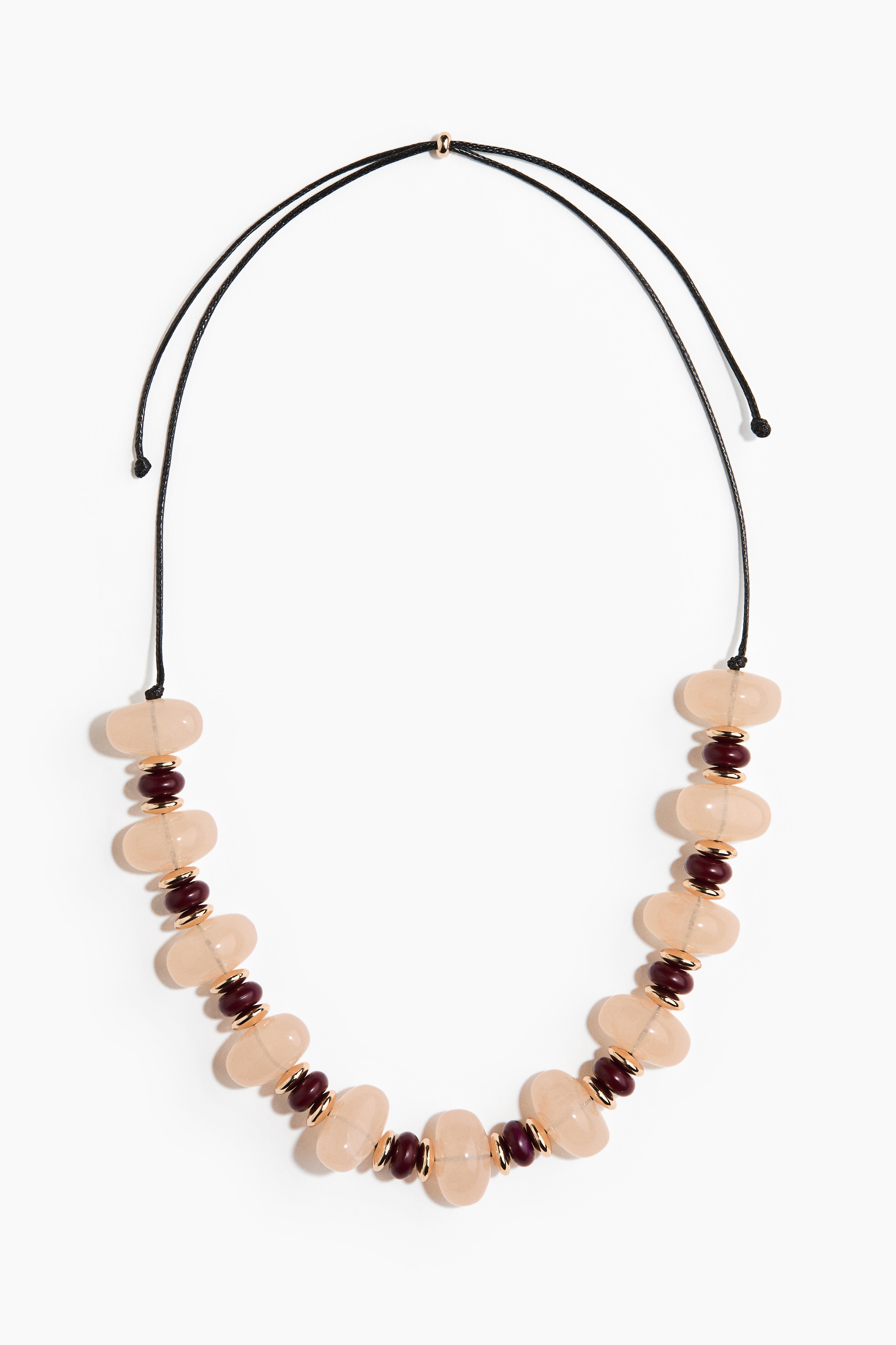 Beaded Cord Necklace - Powder pink/burgundy
