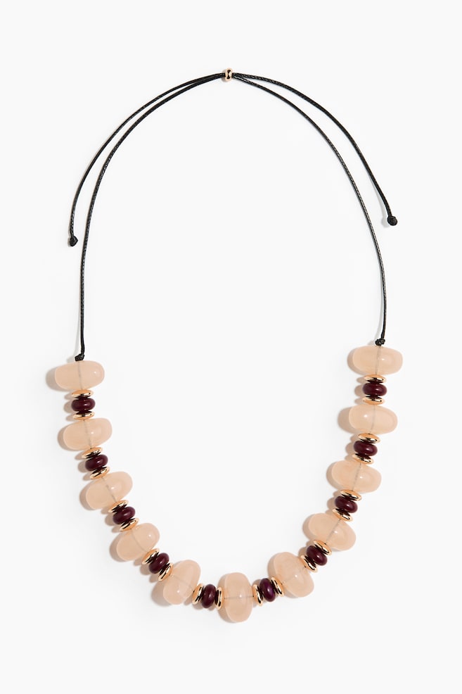 Beaded cord necklace - Powder pink/Burgundy - 1